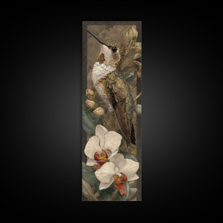 Orchid and Hummingbird Composition Framed Canvas Print, Tropical Art, Modern Decor, Living Room Decor, Fine Art, Tropic, TRO-1x3-70