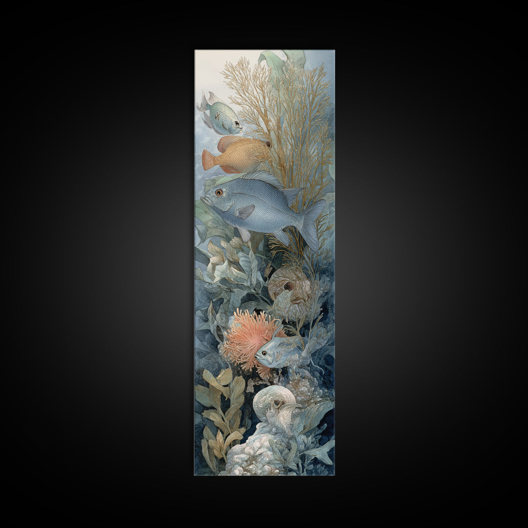 Tropical Fish over Coral Reef Framed Canvas Print, Tropical Art, Gallery Decor, Living Room Decor, Fine Art, Tropic, Wall Art, TRO-1x3-71