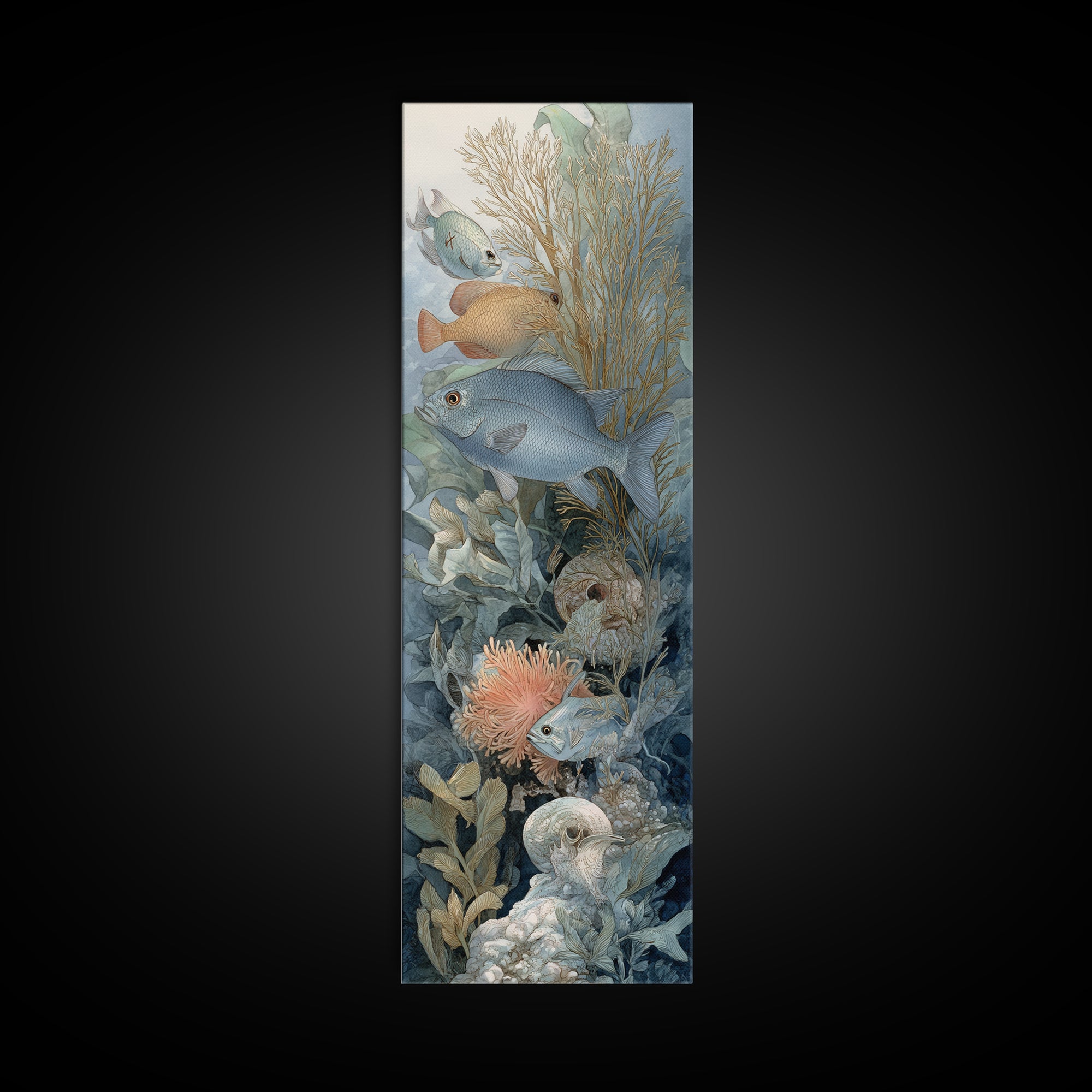 Tropical Fish over Coral Reef Framed Canvas Print, Tropical Art, Gallery Decor, Living Room Decor, Fine Art, Tropic, Wall Art, TRO-1x3-71