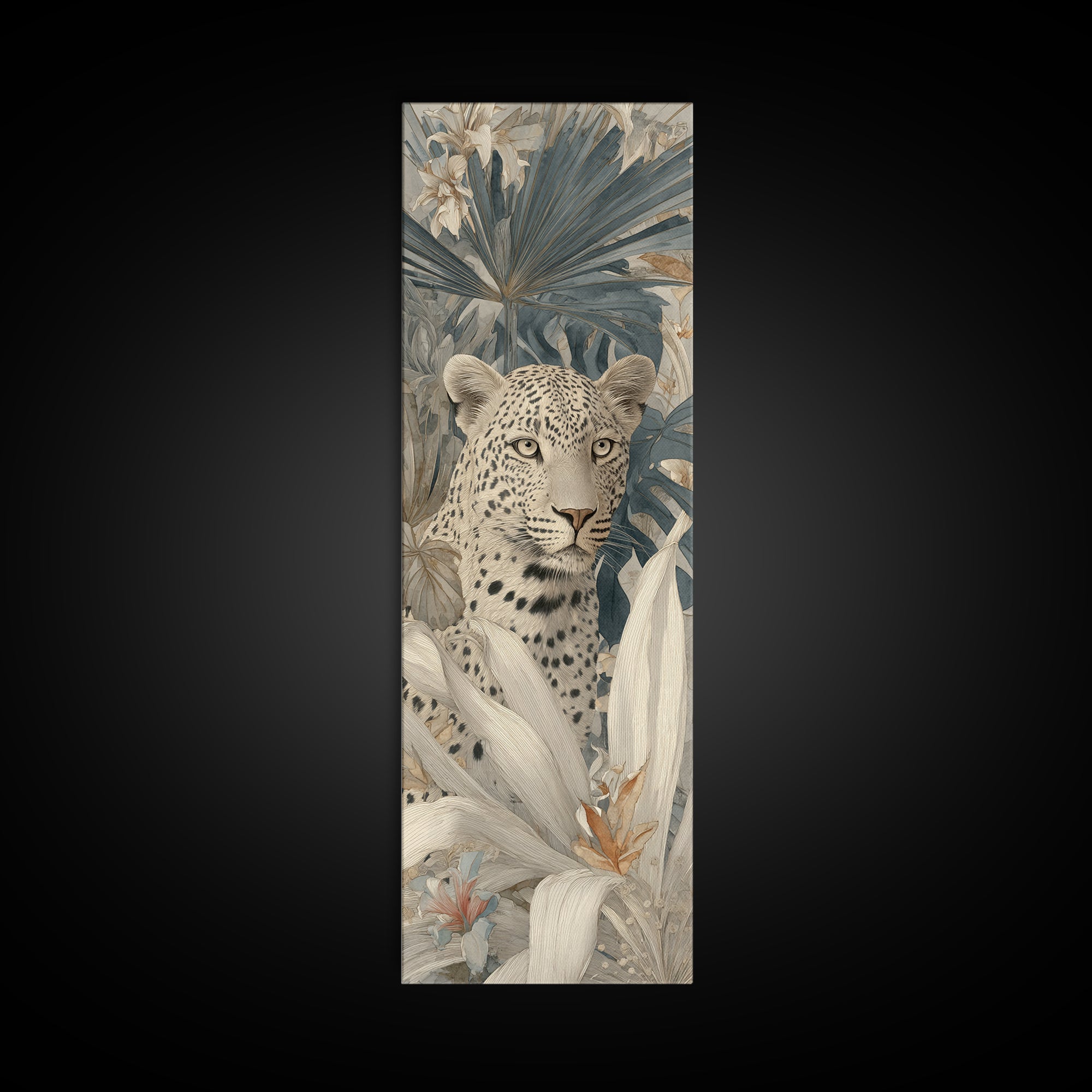 Leopard Hidden Among Palm Leaves Framed Canvas Print, Tropical Art, Fine Art Print, Living Room Decor, Fine Art, Tropic, TRO-1x3-74