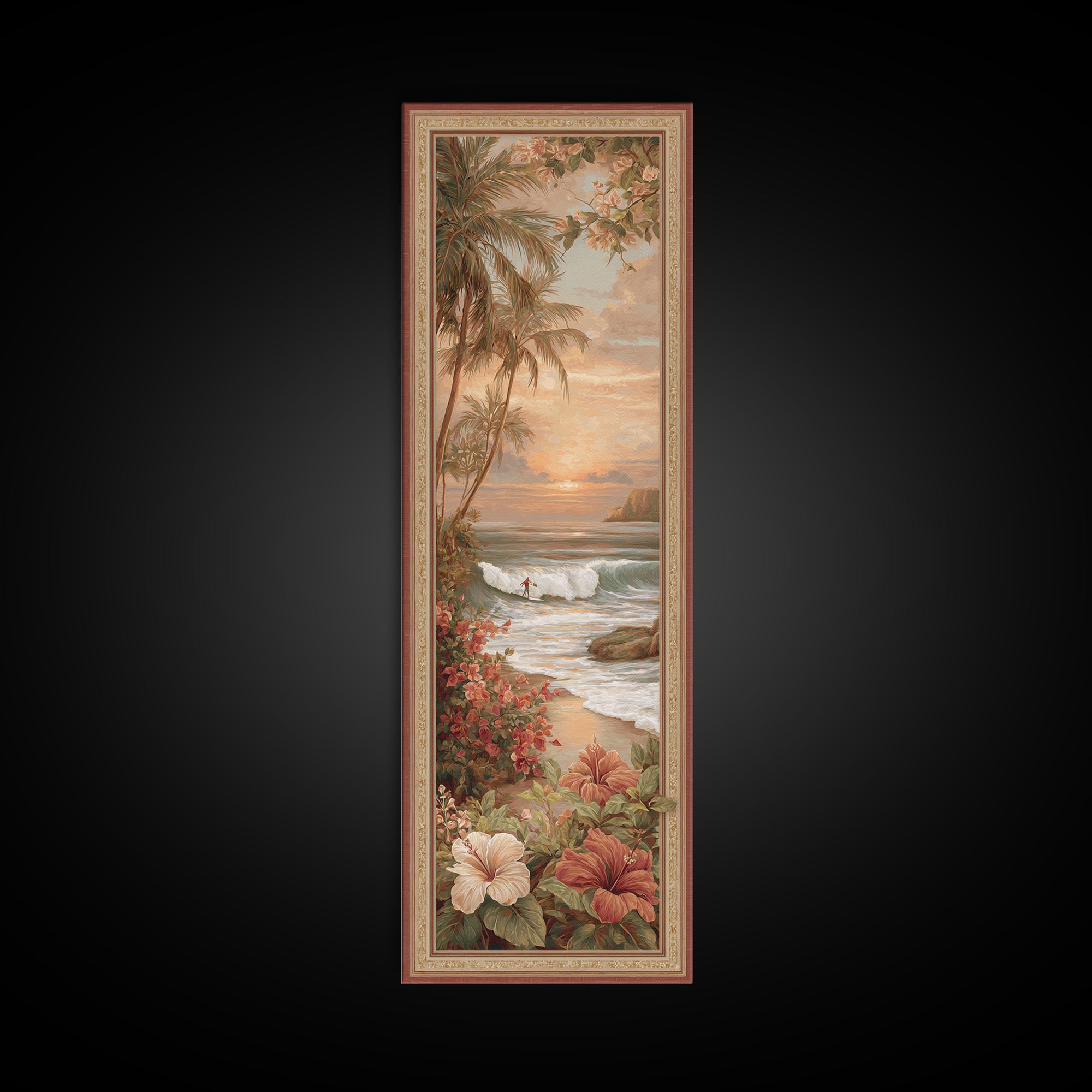 Sunset Surf Scene Canvas Print, Tropical Art, Boho Decor, Living Room Decor, Oil Painting, Tropic, Art Print, Digital Art, TRO-1x3-82