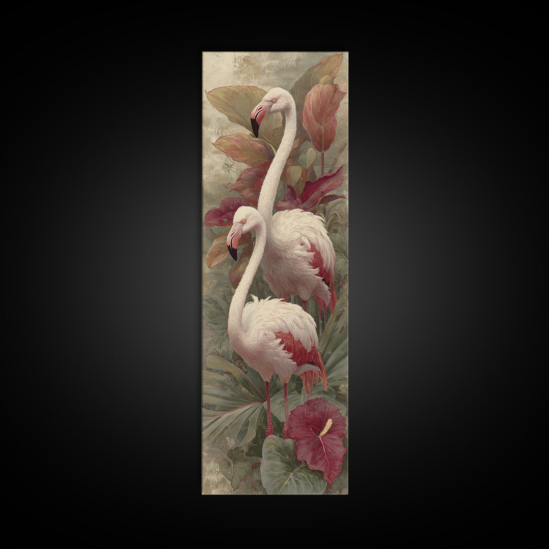 Pink Flamingos Among Tropical Water Plants Canvas Print, Tropical Art, Contemporary Art, Living Room Decor, Fine Art, Tropic, TRO-1x3-86