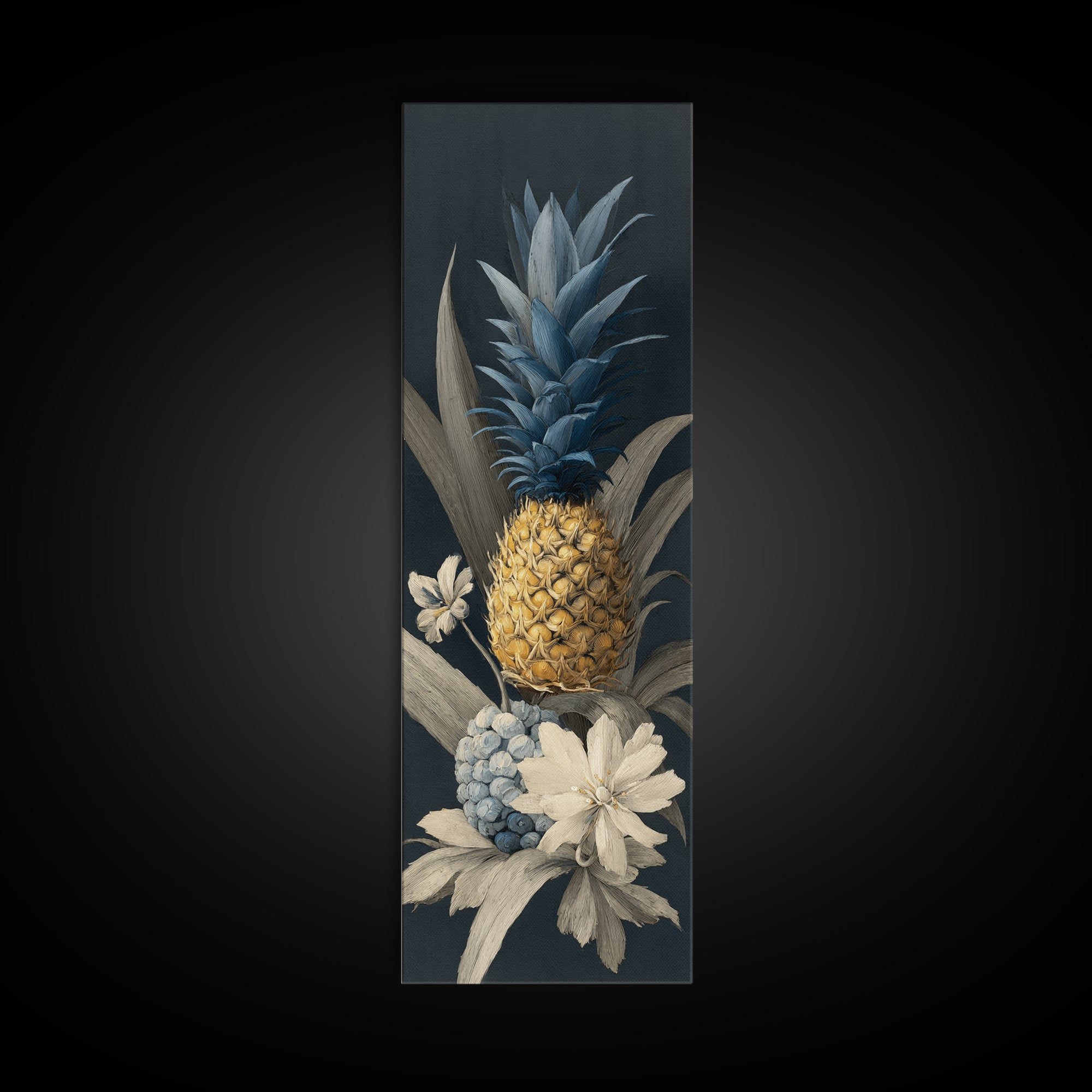 Pineapple and Palm Still Life Canvas Print, Tropical Art, Wall Art, Living Room Decor, Oil Painting, Tropic, Pink Wall Art, TRO-1x3-90