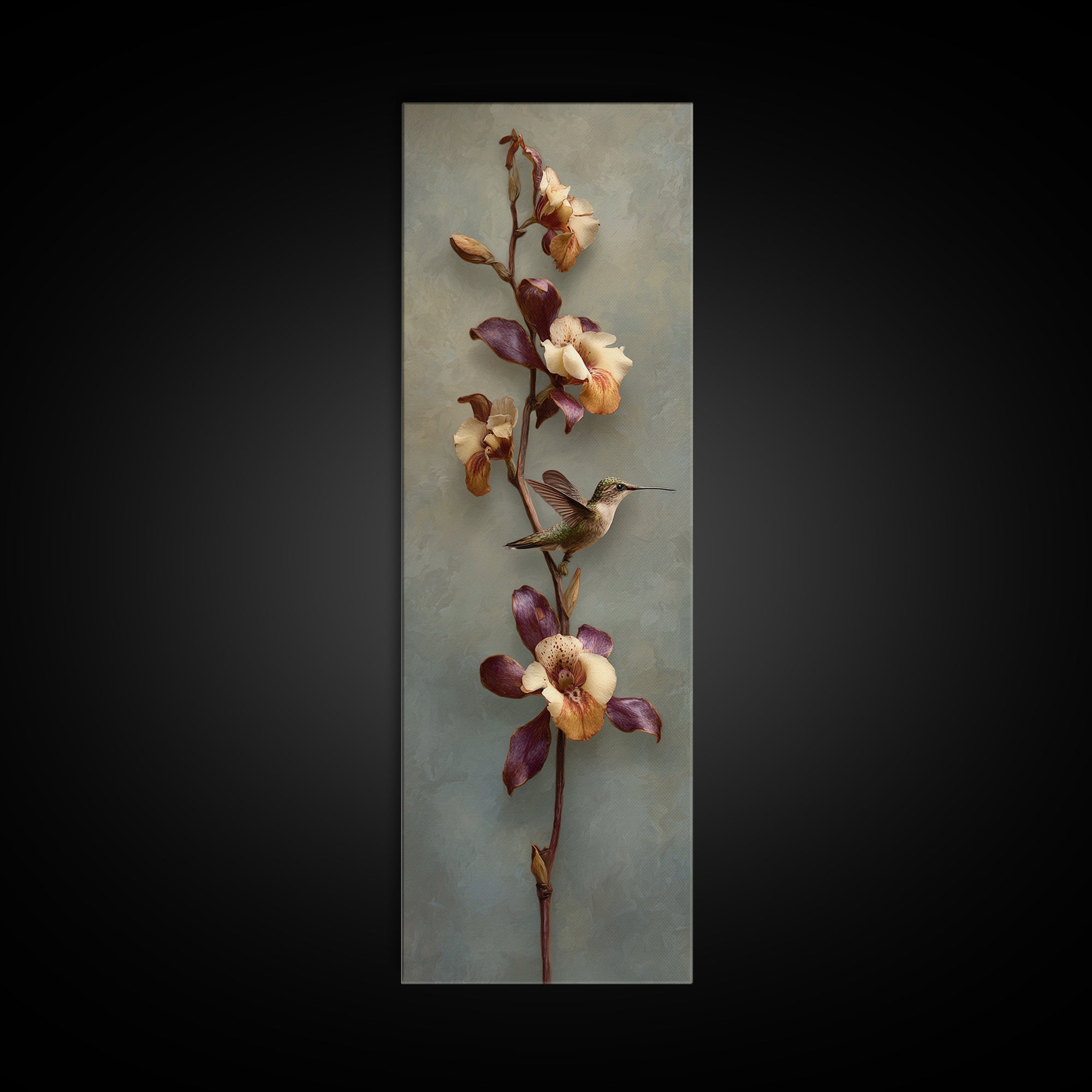 Orchid and Hummingbird Composition Canvas Print, Tropical Art, Room Decor, Living Room Decor, Fine Art, Tropic, Printable, TRO-1x3-94