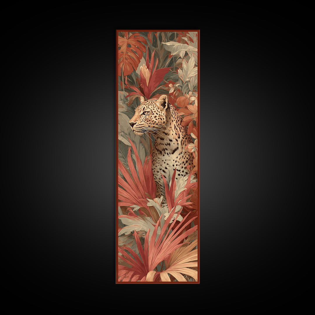Leopard Hidden Among Palm Leaves Canvas Print, Tropical Art, Textured Painting, Living Room Decor, Fine Art, Tropic, TRO-1x3-98