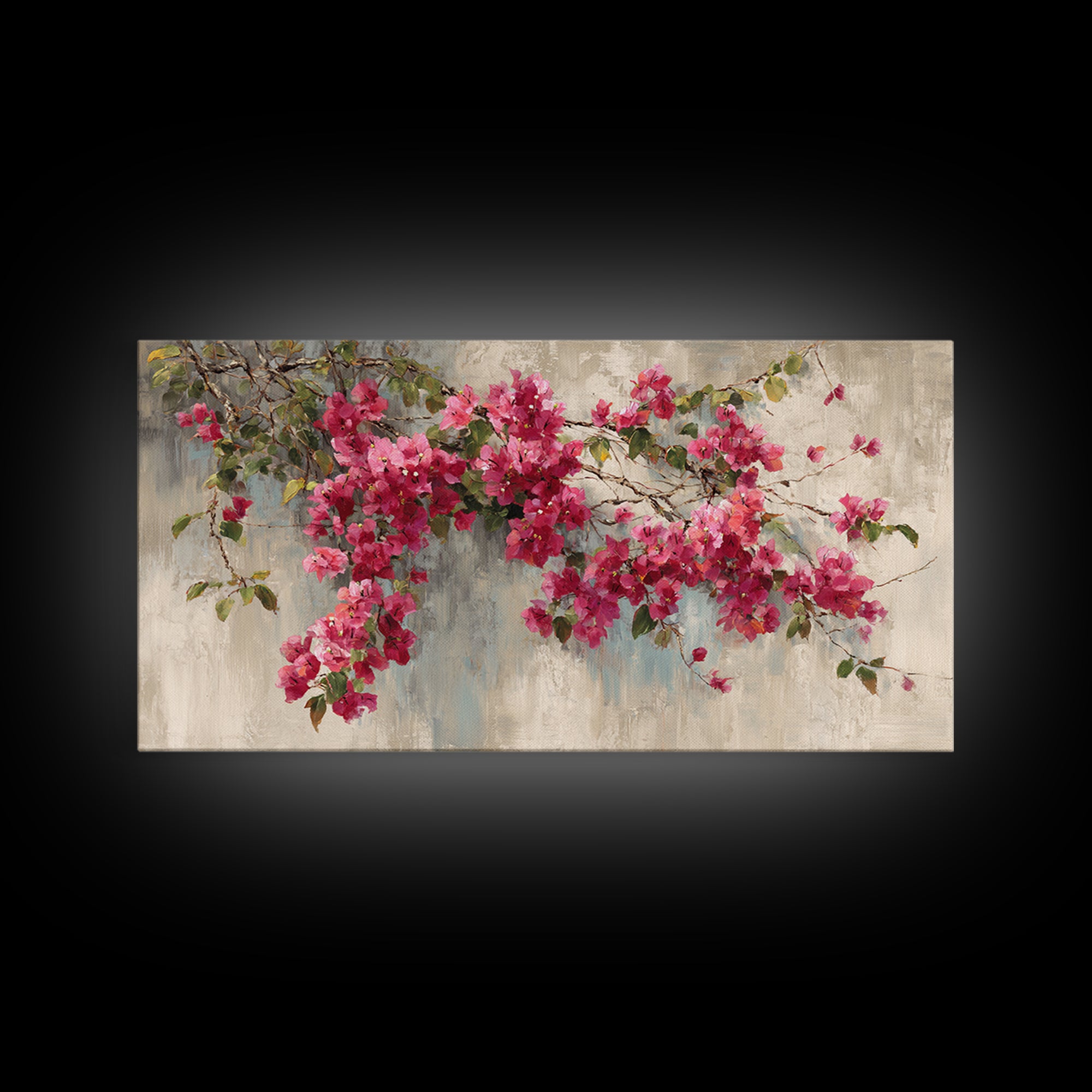 Pink Bougainvillea over White Wall Framed Canvas Print, Tropical Art, Room Decor, Living Room Decor, Fine Art, Tropic, TRO-2x1-12