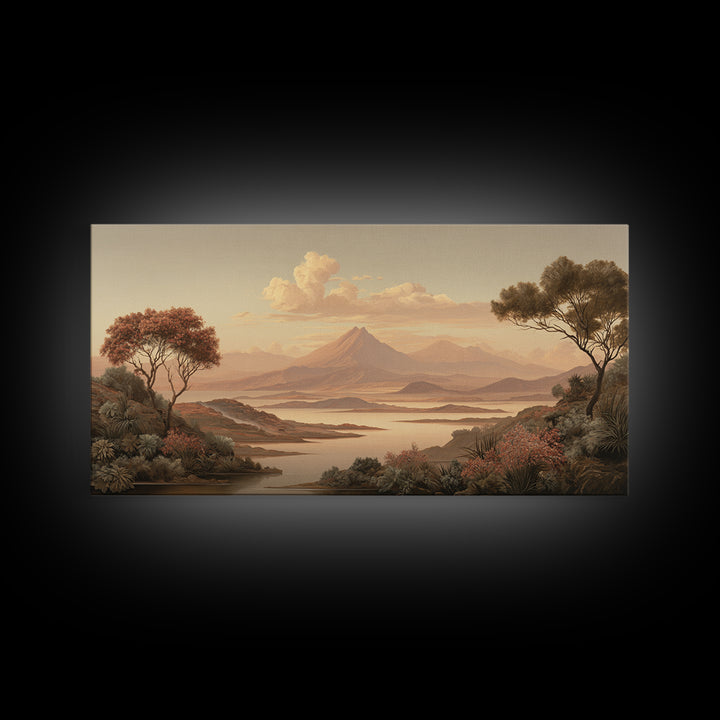 Island Volcano with Lush Foreground Framed Canvas Print, Tropical Art, Print, Living Room Decor, Tropic, Coastal Wall Art, TRO-2x1-13