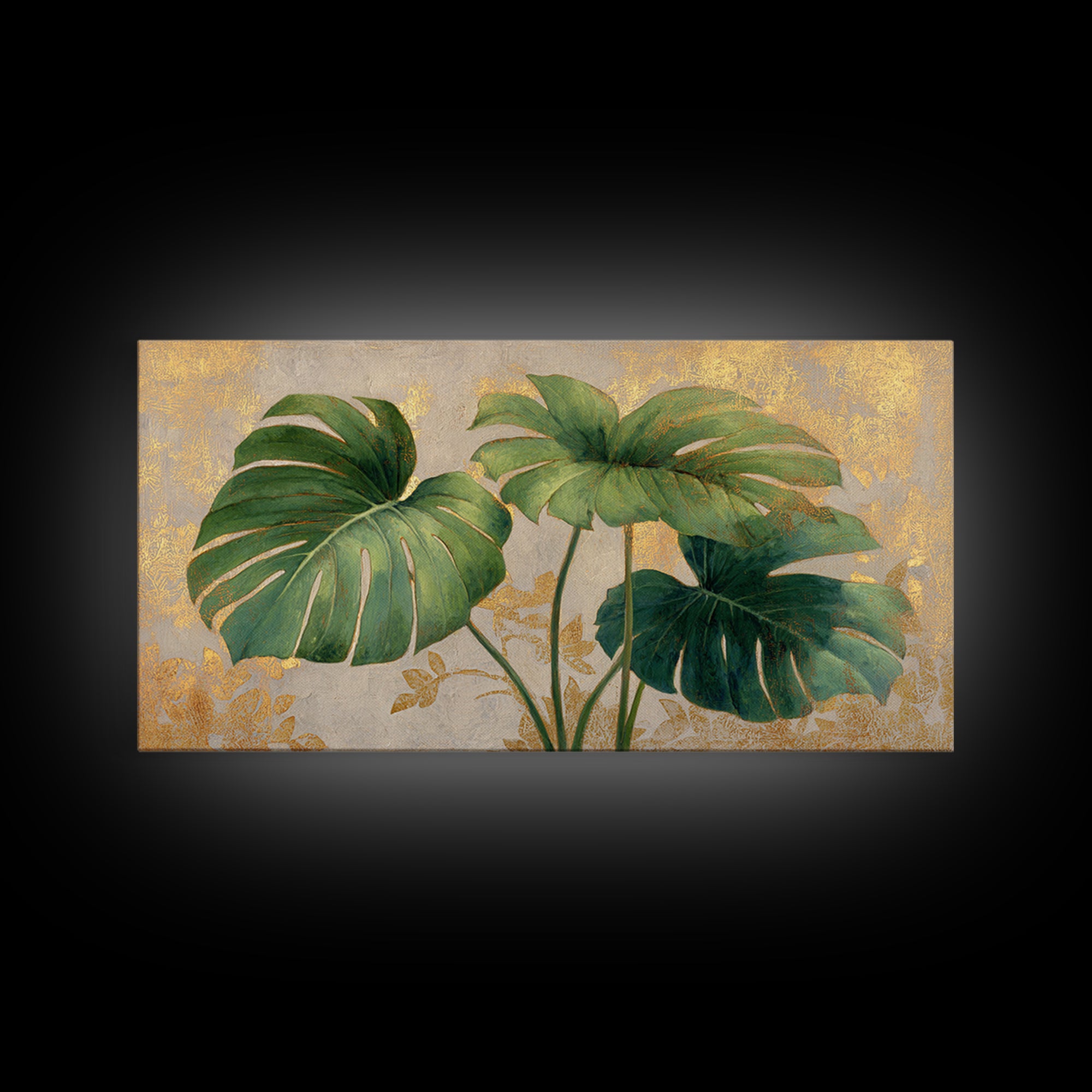 Lush Monstera Leaves Canvas Print, Tropical Art, Digital Art, Living Room Decor, Oil Painting, Tropic, Watercolor Art, TRO-2x1-21