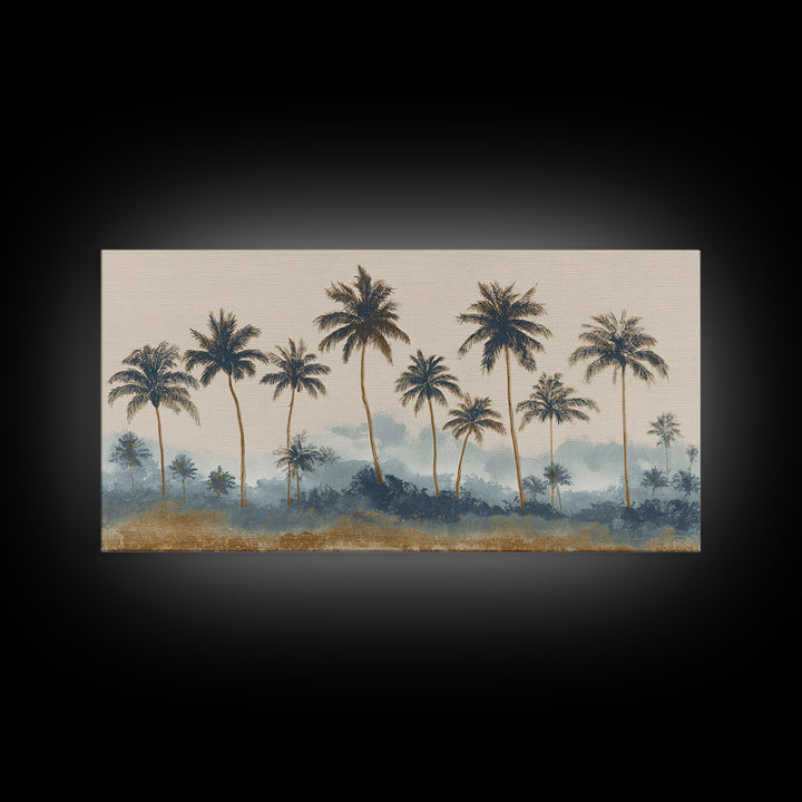 Palm Tree Silhouettes Framed Canvas Print, Tropical Art, Minimalist Decor, Living Room Decor, Fine Art, Tropic, Digital Print, TRO-2x1-24