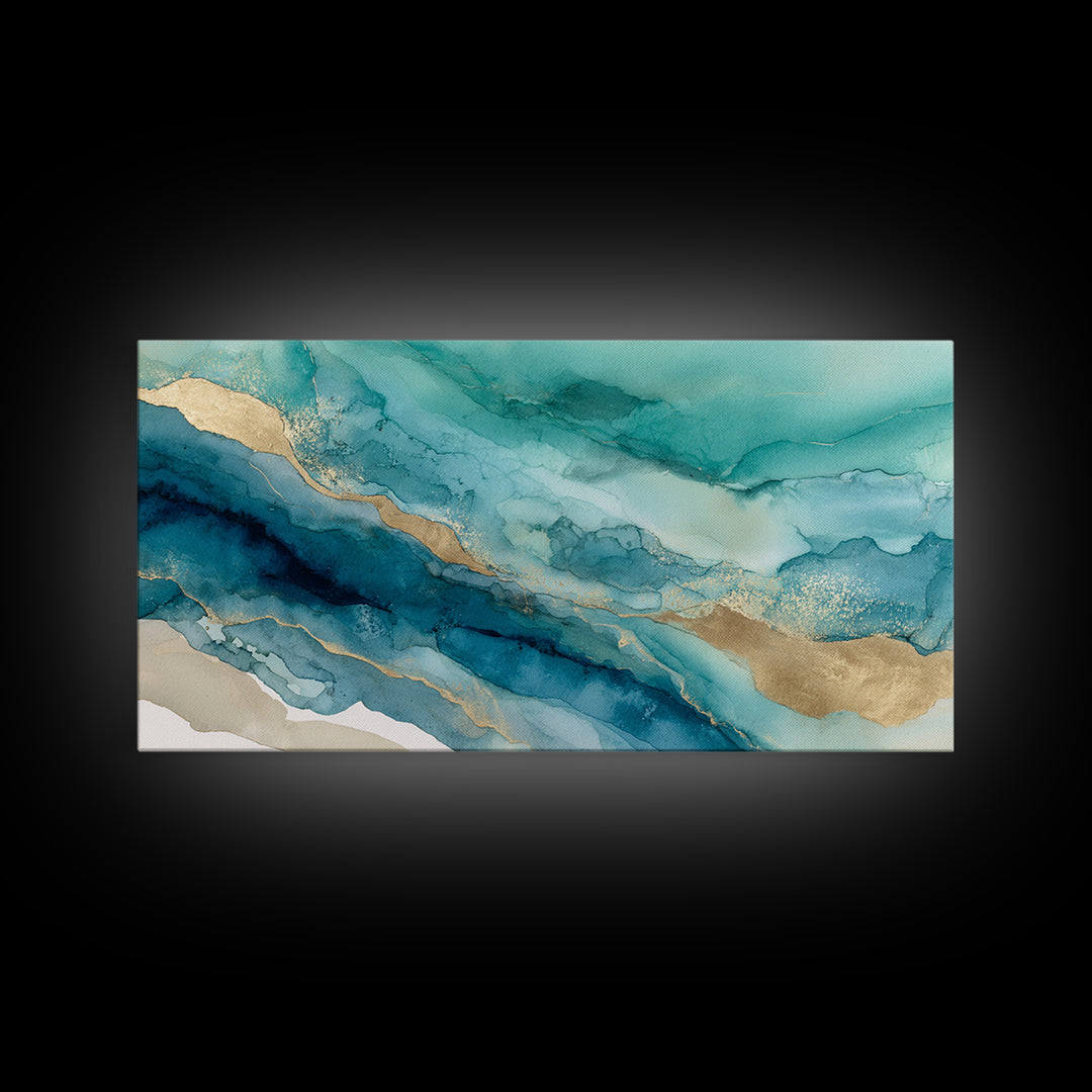 Tropical Lagoon with Turquoise Water Framed Canvas Print, Tropical Art, Boho Decor, Living Room Decor, Oil Painting, Tropic, TRO-2x1-27