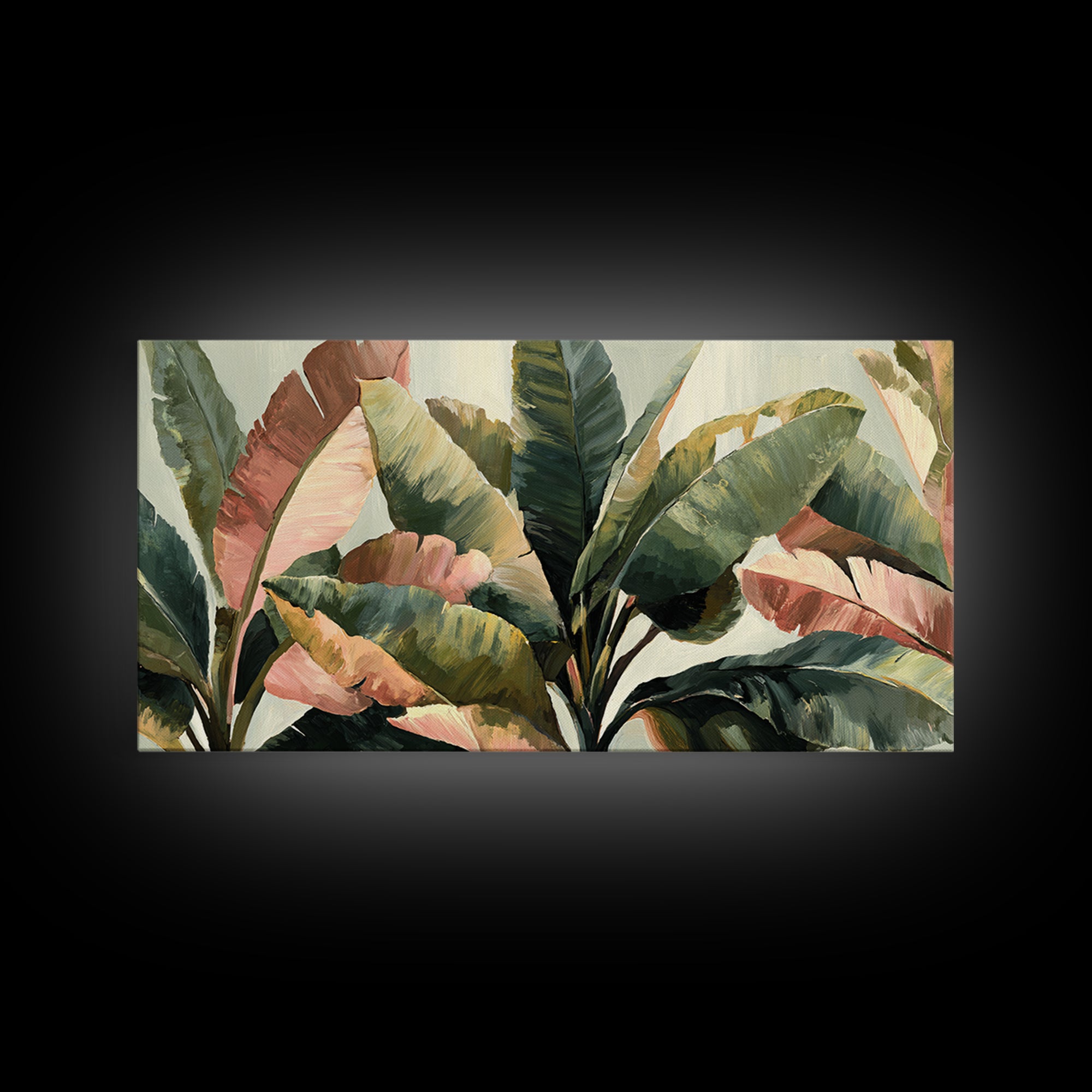 Banana Leaves Layered Framed Canvas Print, Tropical Art, Printable Wall Art, Living Room Decor, Watercolor Art, Tropic, TRO-2x1-29