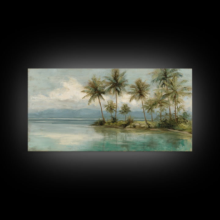 Tropical Lagoon with Turquoise Water Framed Canvas Print, Tropical Art, Pink Wall Art, Living Room Decor, Fine Art, Tropic, TRO-2x1-3