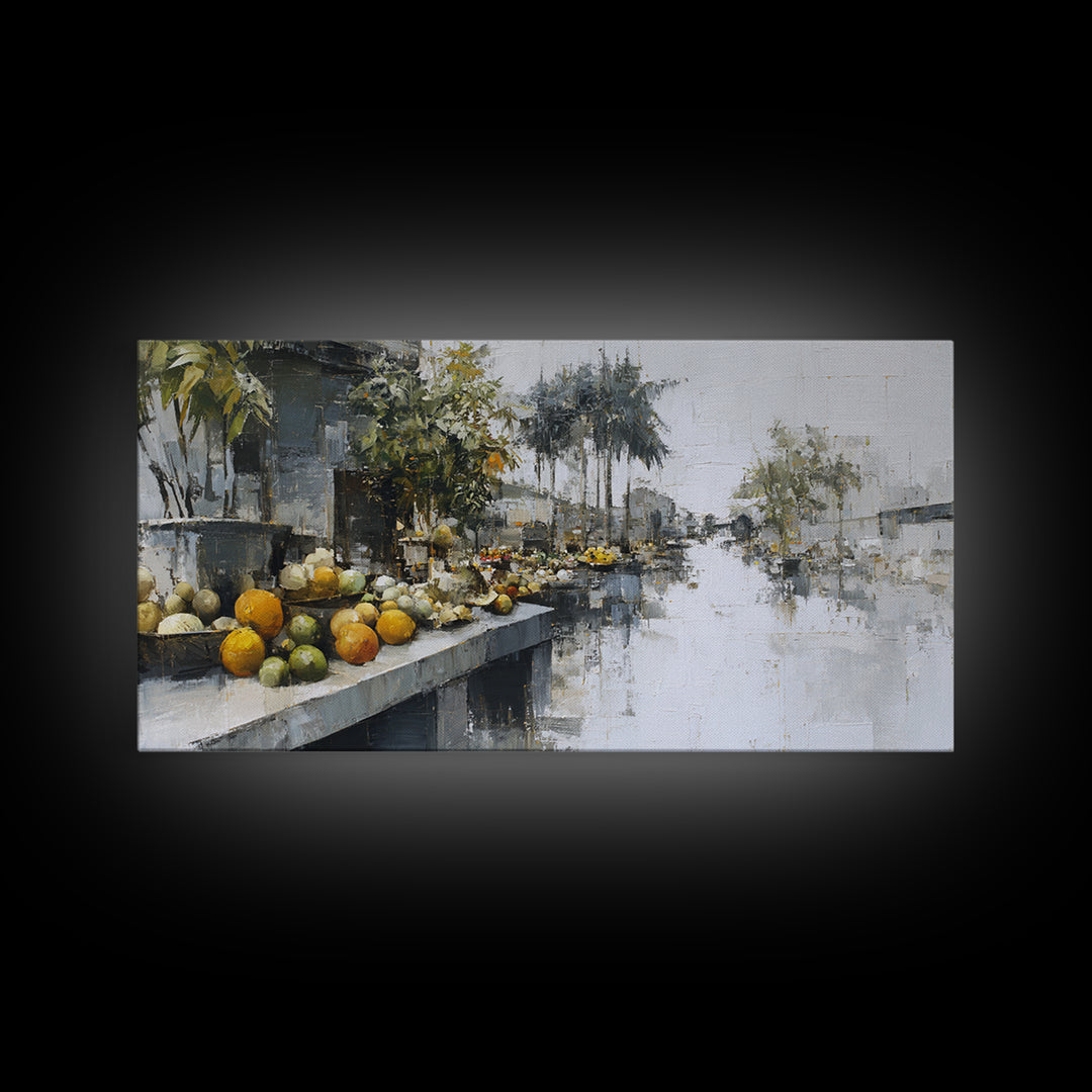 Tropical Fruit Market Arrangement Framed Canvas Print, Tropical Art, Wall Art, Living Room Decor, Oil Painting, Tropic, TRO-2x1-35