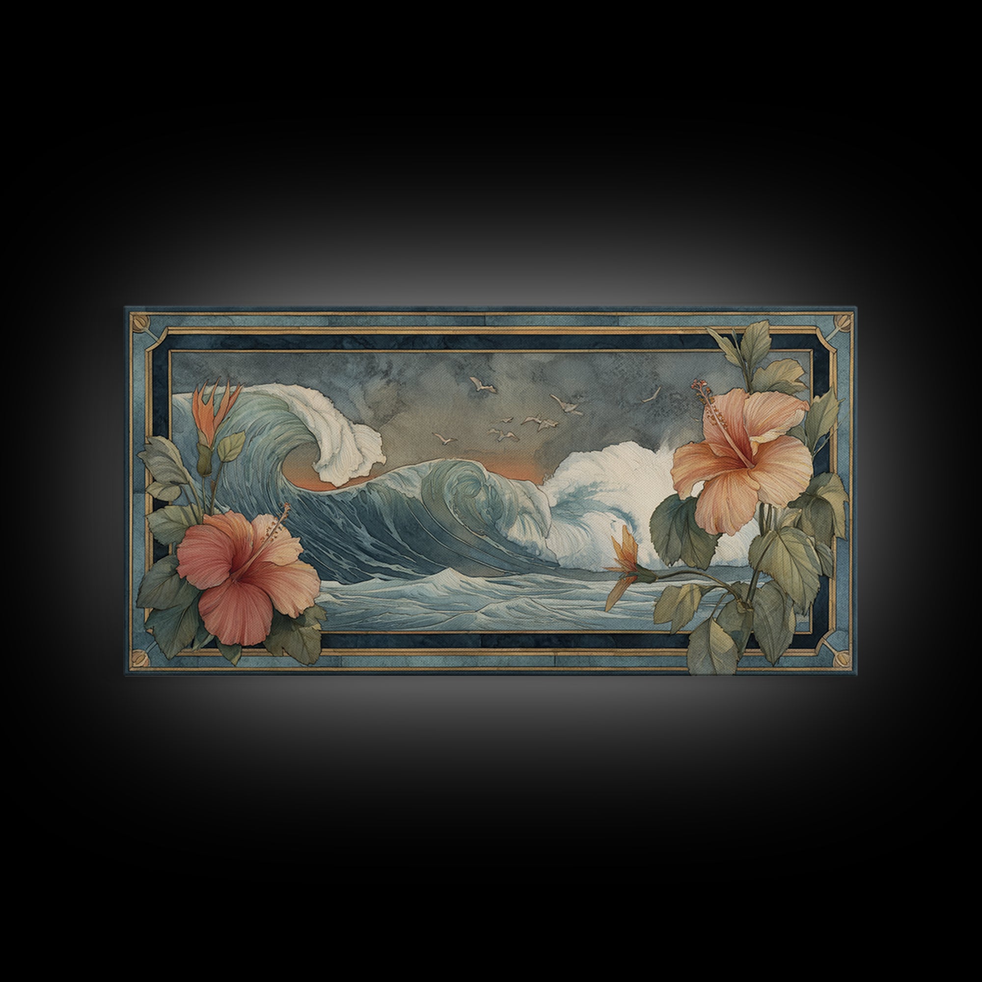 Sunset Surf Scene Framed Canvas Print, Tropical Art, Room Decor, Living Room Decor, Fine Art, Tropic, Printable, TRO-2x1-42