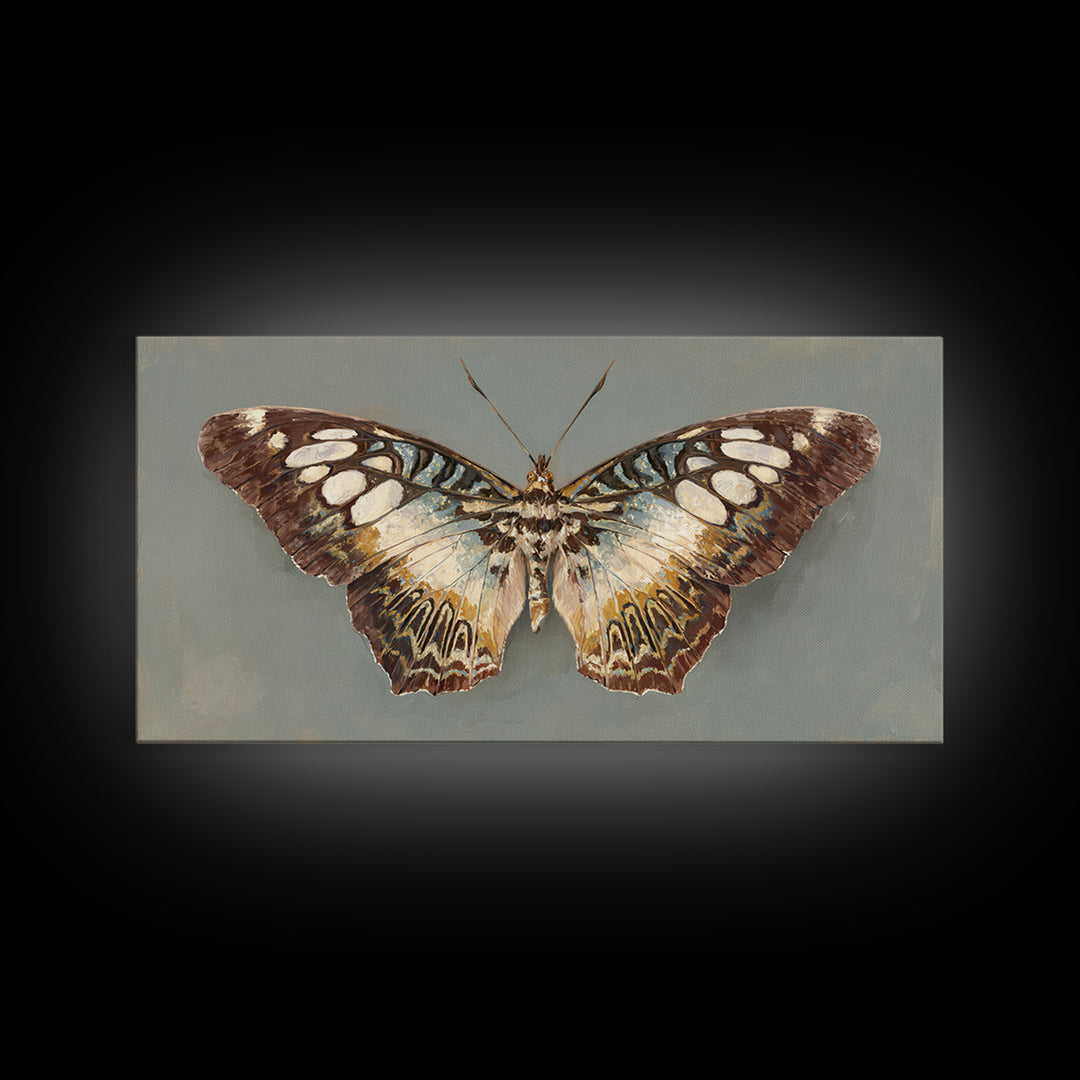 Tropical Butterfly and Flower Study Framed Canvas Print, Tropical Art, Printable, Living Room Decor, Oil Painting, Tropic, TRO-2x1-43