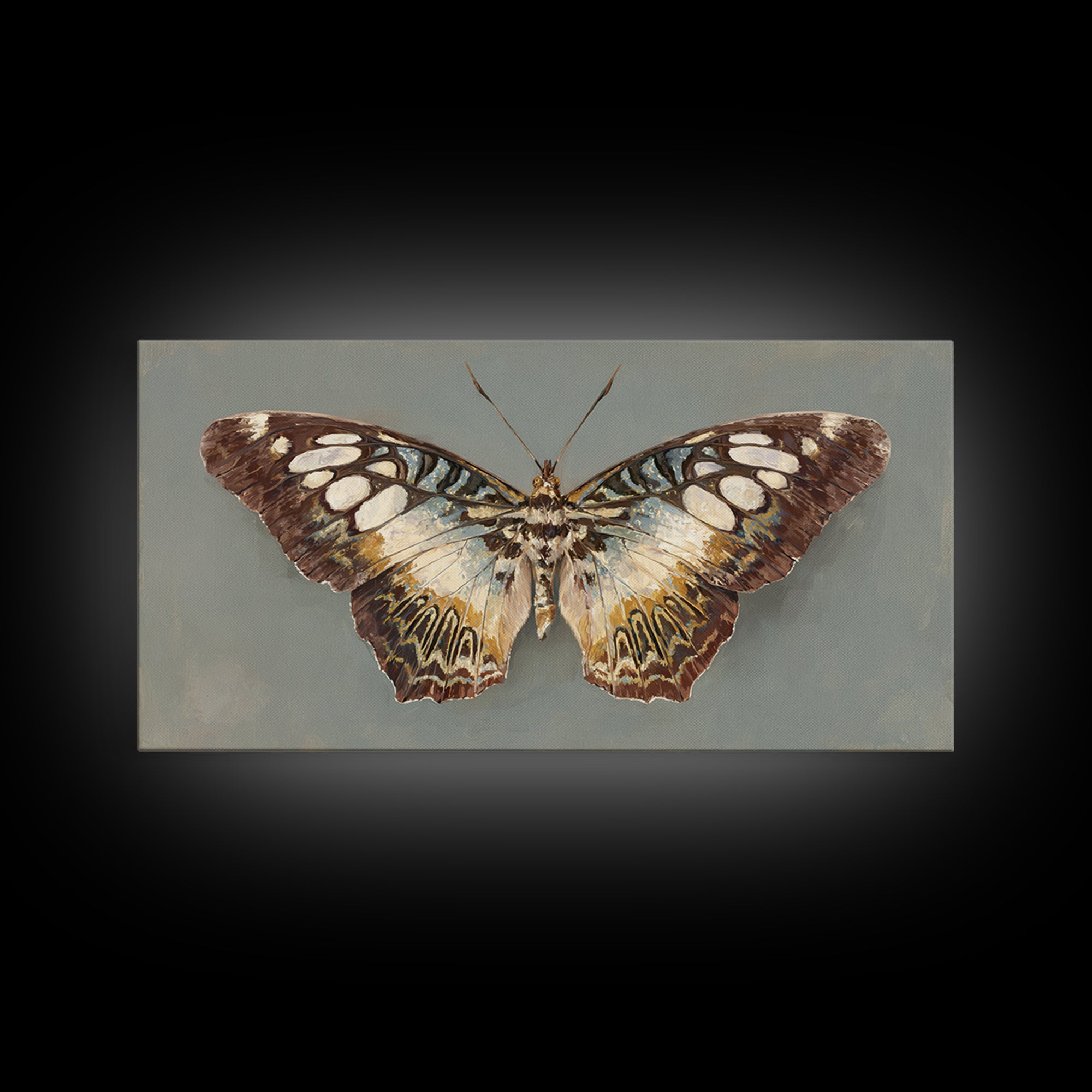 Tropical Butterfly and Flower Study Framed Canvas Print, Tropical Art, Printable, Living Room Decor, Oil Painting, Tropic, TRO-2x1-43