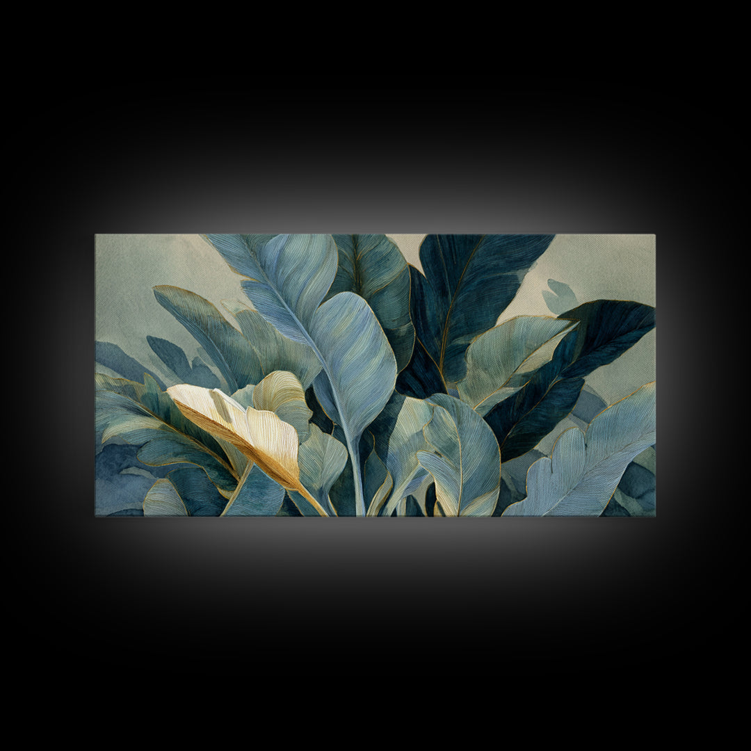Banana Leaves Layered Framed Canvas Print, Tropical Art, Printable Wall Art, Living Room Decor, Watercolor Art, Tropic, TRO-2x1-5