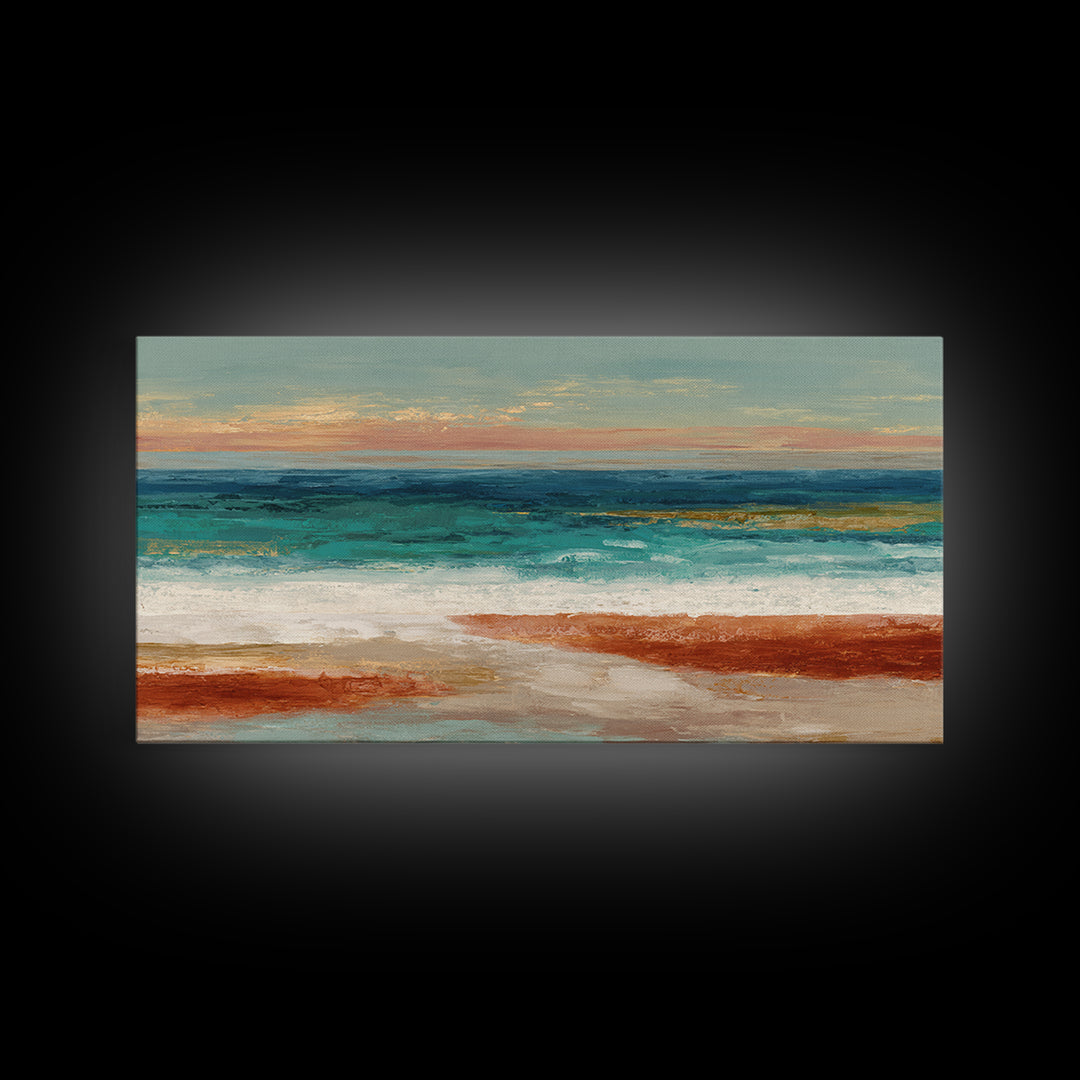 Tropical Lagoon with Turquoise Water Framed Canvas Print, Tropical Art, Bird Art, Living Room Decor, Watercolor Art, Tropic, TRO-2x1-51