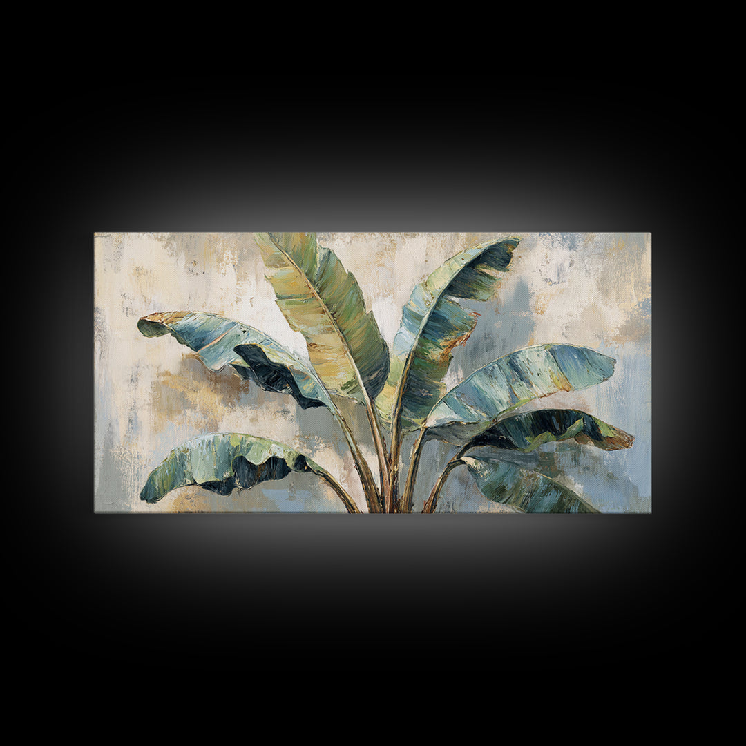 Banana Leaves Layered Canvas Print, Tropical Art, Watercolor Painting, Living Room Decor, Oil Painting, Tropic, TRO-2x1-53