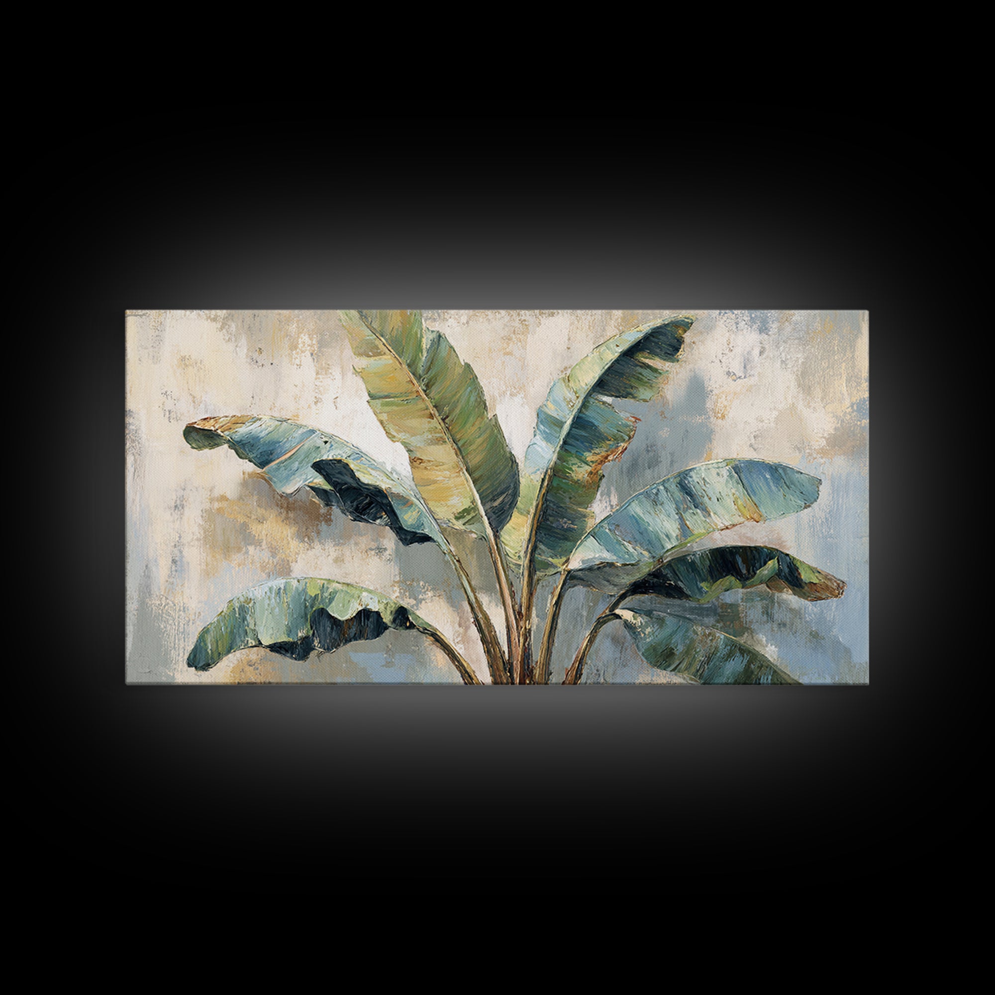 Banana Leaves Layered Canvas Print, Tropical Art, Watercolor Painting, Living Room Decor, Oil Painting, Tropic, TRO-2x1-53