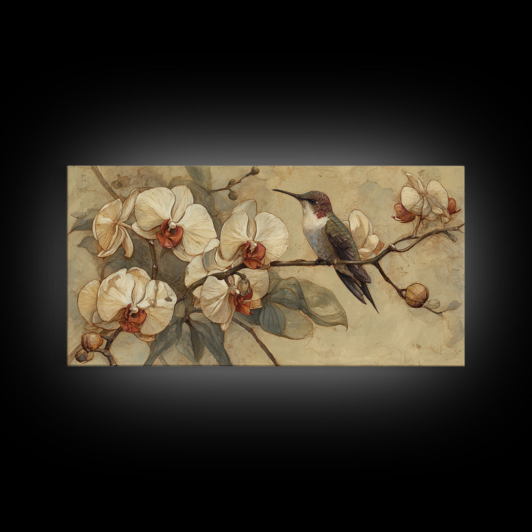 Orchid and Hummingbird Composition Canvas Print, Tropical Art, Digital Prints, Living Room Decor, Tropic 154, Set of Prints, TRO-2x1-54