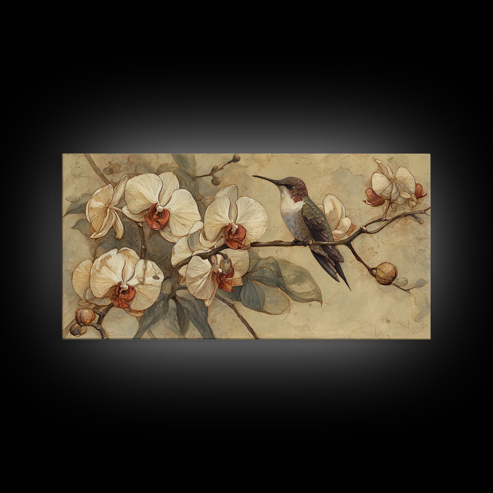 Orchid and Hummingbird Composition Canvas Print, Tropical Art, Digital Prints, Living Room Decor, Tropic 154, Set of Prints, TRO-2x1-54