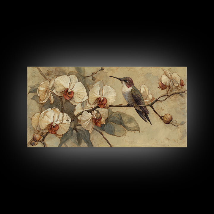 Orchid and Hummingbird Composition Canvas Print, Tropical Art, Digital Prints, Living Room Decor, Tropic 154, Set of Prints, TRO-2x1-54