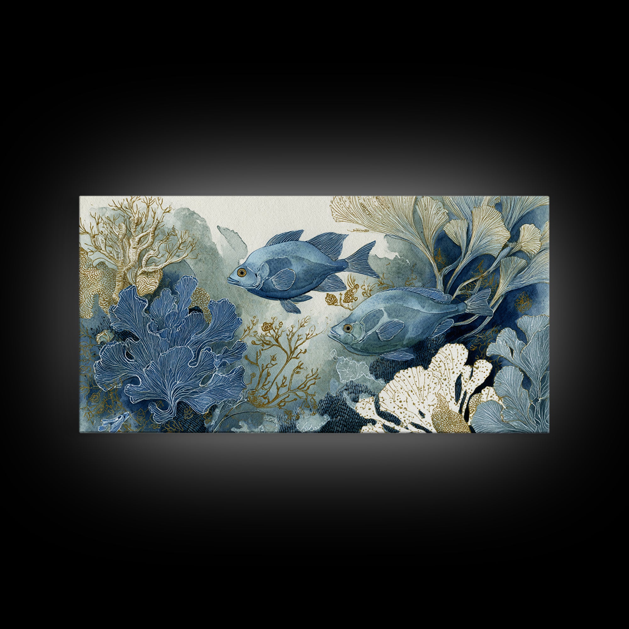 Tropical Fish over Coral Reef Framed Canvas Print, Tropical Art, Set of 3 Prints, Living Room Decor, Fine Art, Tropic, TRO-2x1-55