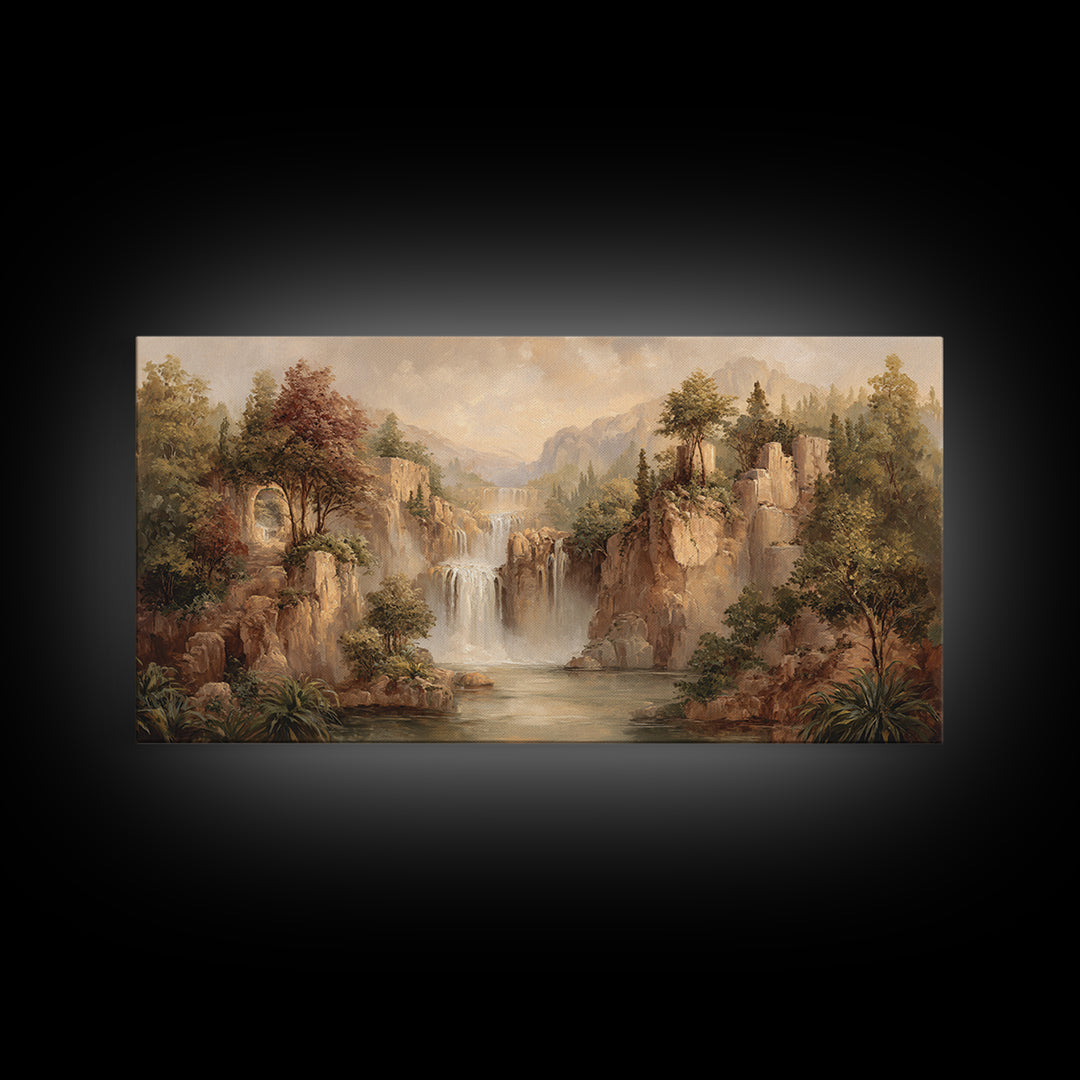 Jungle Waterfall with Misty Light Canvas Print, Tropical Art, Wall Art Prints, Living Room Decor, Tropic, Beach Wall Art, TRO-2x1-57