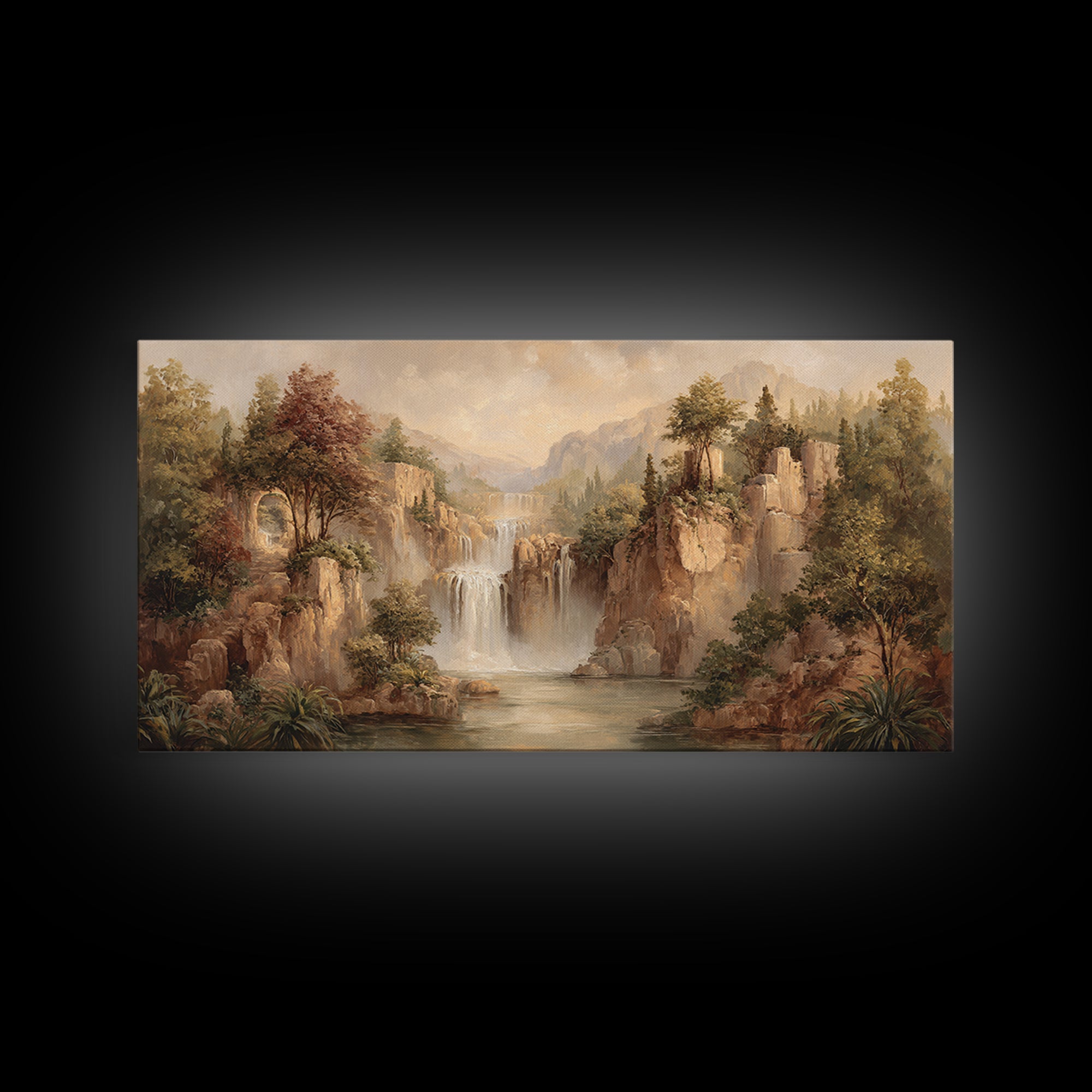 Jungle Waterfall with Misty Light Canvas Print, Tropical Art, Wall Art Prints, Living Room Decor, Tropic, Beach Wall Art, TRO-2x1-57
