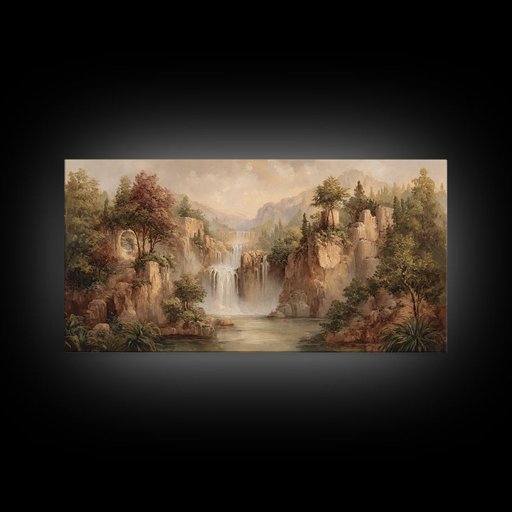 Jungle Waterfall with Misty Light Canvas Print, Tropical Art, Wall Art Prints, Living Room Decor, Tropic, Beach Wall Art, TRO-2x1-57
