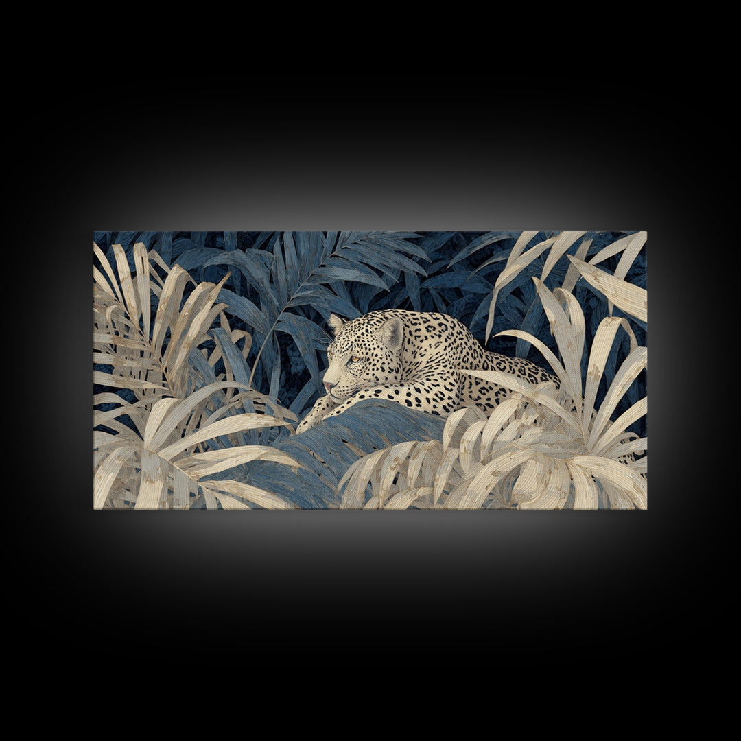 Leopard Hidden Among Palm Leaves Canvas Print, Tropical Art, Print, Living Room Decor, Fine Art, Tropic, Coastal Wall Art, TRO-2x1-58