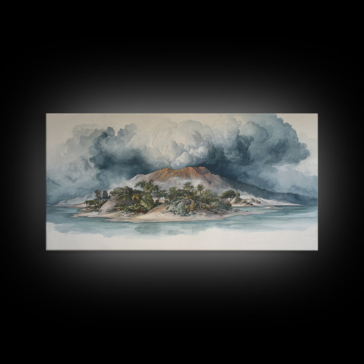 Island Volcano with Lush Foreground Canvas Print, Tropical Art, Digital Print, Living Room Decor, Tropic, Downloadable Prints, TRO-2x1-61