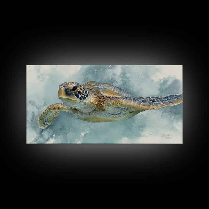 Sea Turtle Near Tropical Reef Canvas Print, Tropical Art, Abstract Painting, Living Room Decor, Fine Art, Tropic, Gallery Decor, TRO-2x1-63