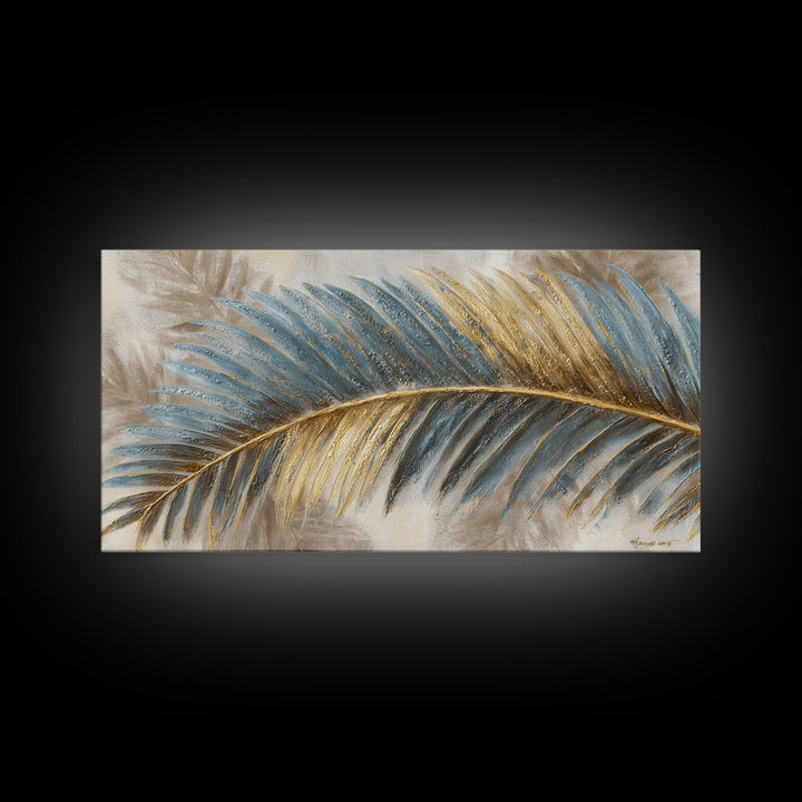 Rain Soaked Palm Leaf Closeup Framed Canvas Print, Tropical Art, Printable Art, Living Room Decor, Tropic, Trendy Wall Art, TRO-2x1-65