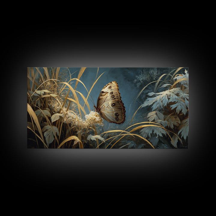 Tropical Butterfly and Flower Study Framed Canvas Print, Tropical Art, Gallery Decor, Living Room Decor, Fine Art, Tropic, TRO-2x1-67