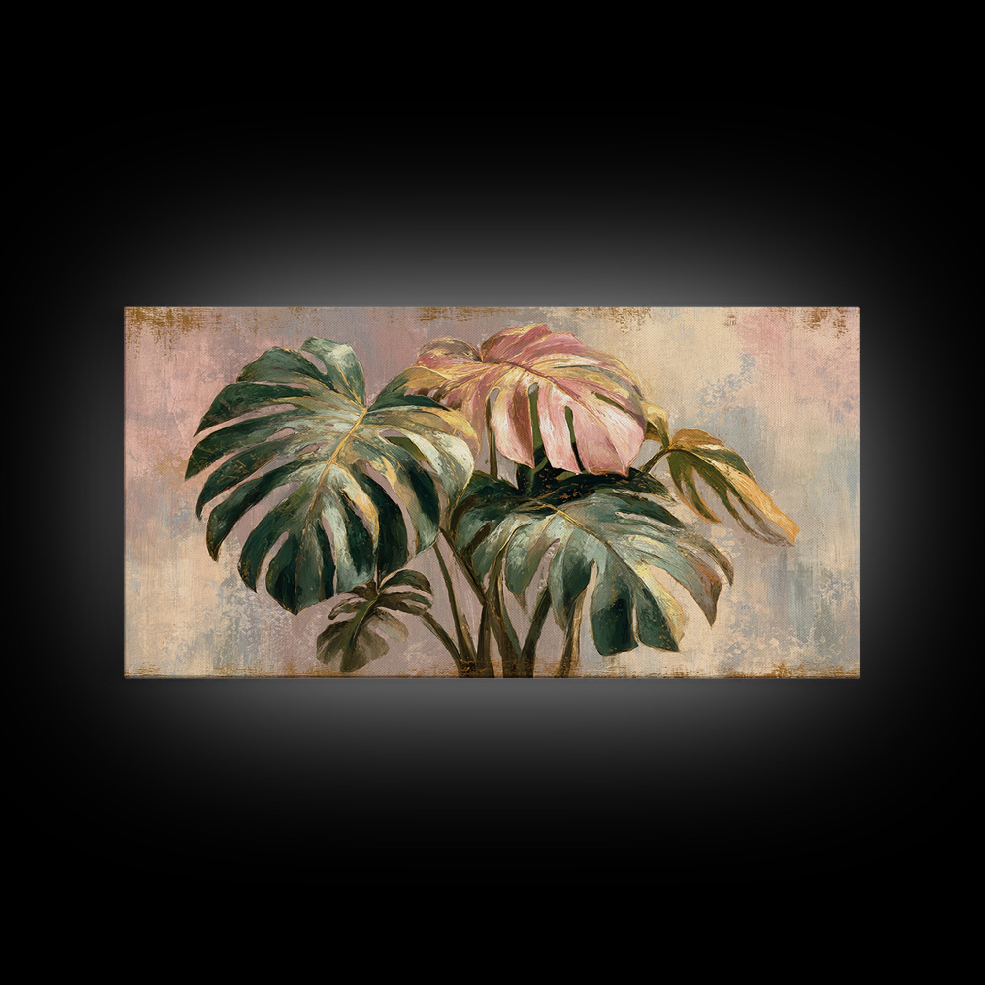 Lush Monstera Leaves Canvas Print, Tropical Art, Abstract Painting, Living Room Decor, Fine Art, Tropic, Gallery Decor, TRO-2x1-69