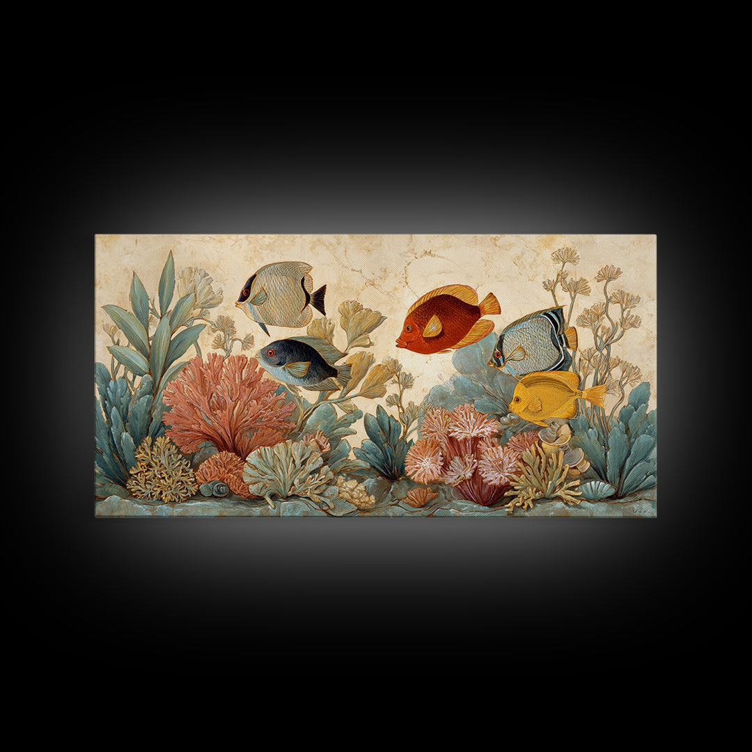 Tropical Fish over Coral Reef Framed Canvas Print, Tropical Art, Print, Living Room Decor, Fine Art, Tropic, Coastal Wall Art, TRO-2x1-7