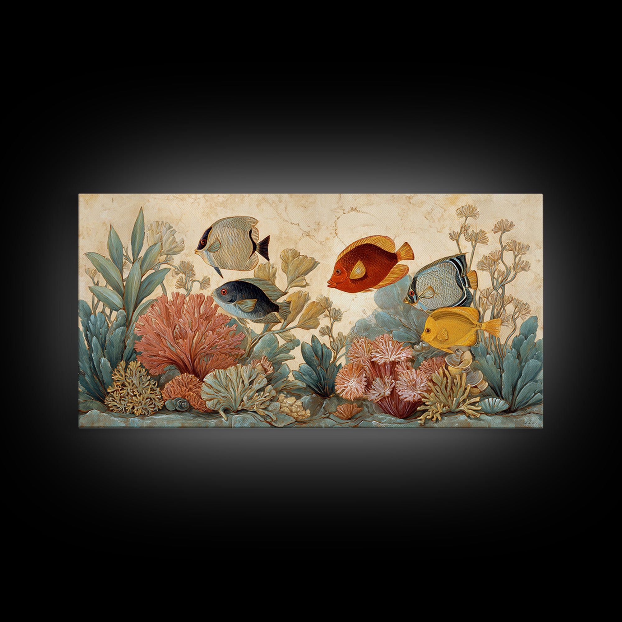 Tropical Fish over Coral Reef Framed Canvas Print, Tropical Art, Print, Living Room Decor, Fine Art, Tropic, Coastal Wall Art, TRO-2x1-7