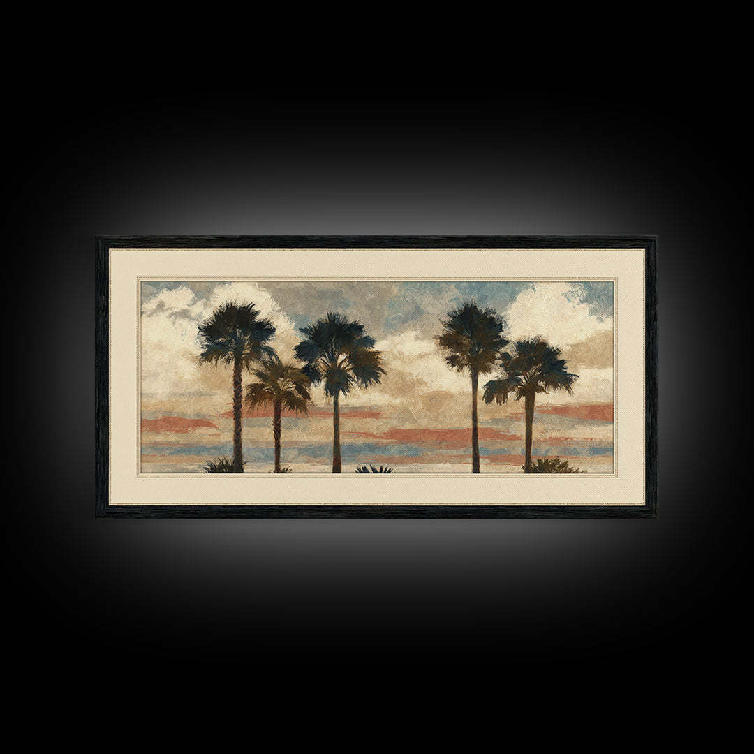 Palm Tree Silhouettes Framed Canvas Print, Tropical Art, Wall Art Prints, Living Room Decor, Fine Art, Tropic, Beach Wall Art, TRO-2x1-72