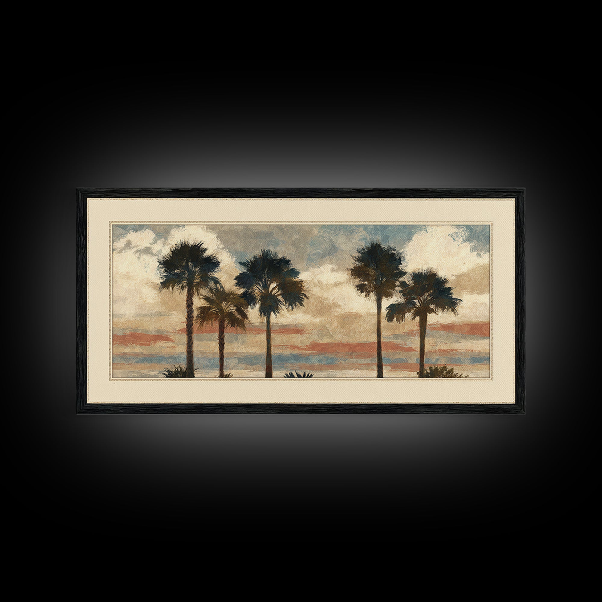 Palm Tree Silhouettes Framed Canvas Print, Tropical Art, Wall Art Prints, Living Room Decor, Fine Art, Tropic, Beach Wall Art, TRO-2x1-72