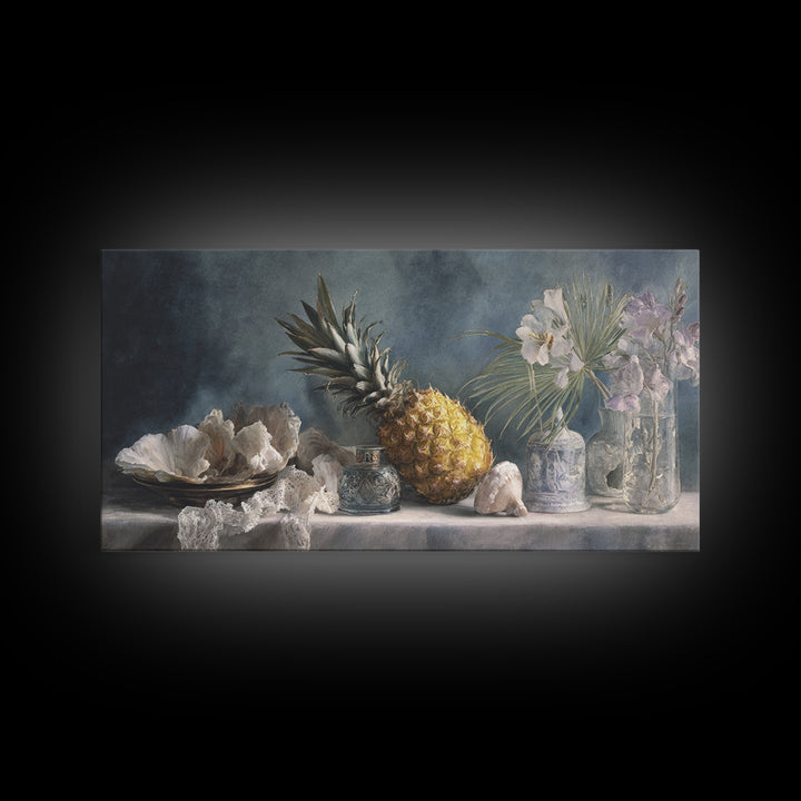 Pineapple and Palm Still Life Canvas Print, Tropical Art, Printable Wall Art, Living Room Decor, Watercolor Art, Tropic, TRO-2x1-74