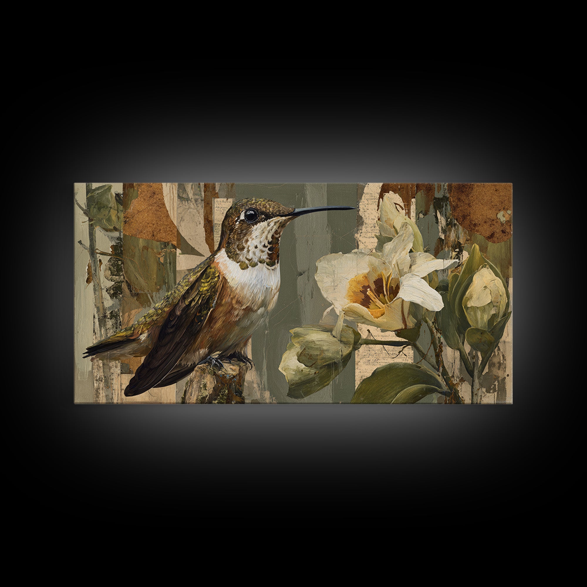 Orchid and Hummingbird Composition Canvas Print, Tropical Art, Digital Prints, Living Room Decor, Tropic 178, Set of Prints, TRO-2x1-78