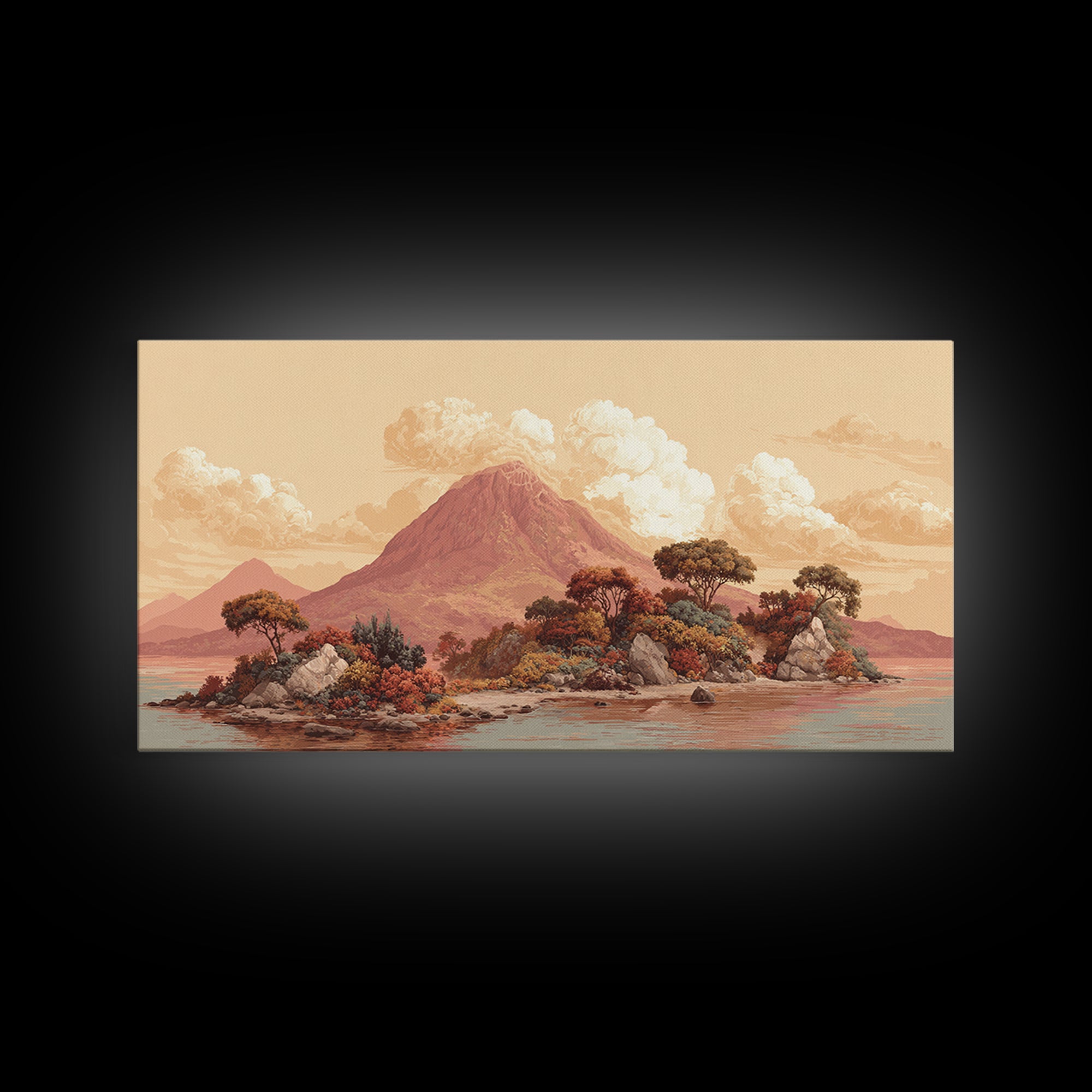 Island Volcano with Lush Foreground Framed Canvas Print, Tropical Art, Set of 3 Prints, Living Room Decor, Fine Art, Tropic, TRO-2x1-85