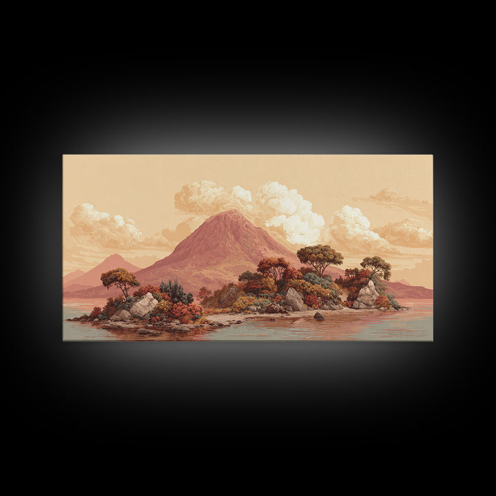 Island Volcano with Lush Foreground Framed Canvas Print, Tropical Art, Set of 3 Prints, Living Room Decor, Fine Art, Tropic, TRO-2x1-85