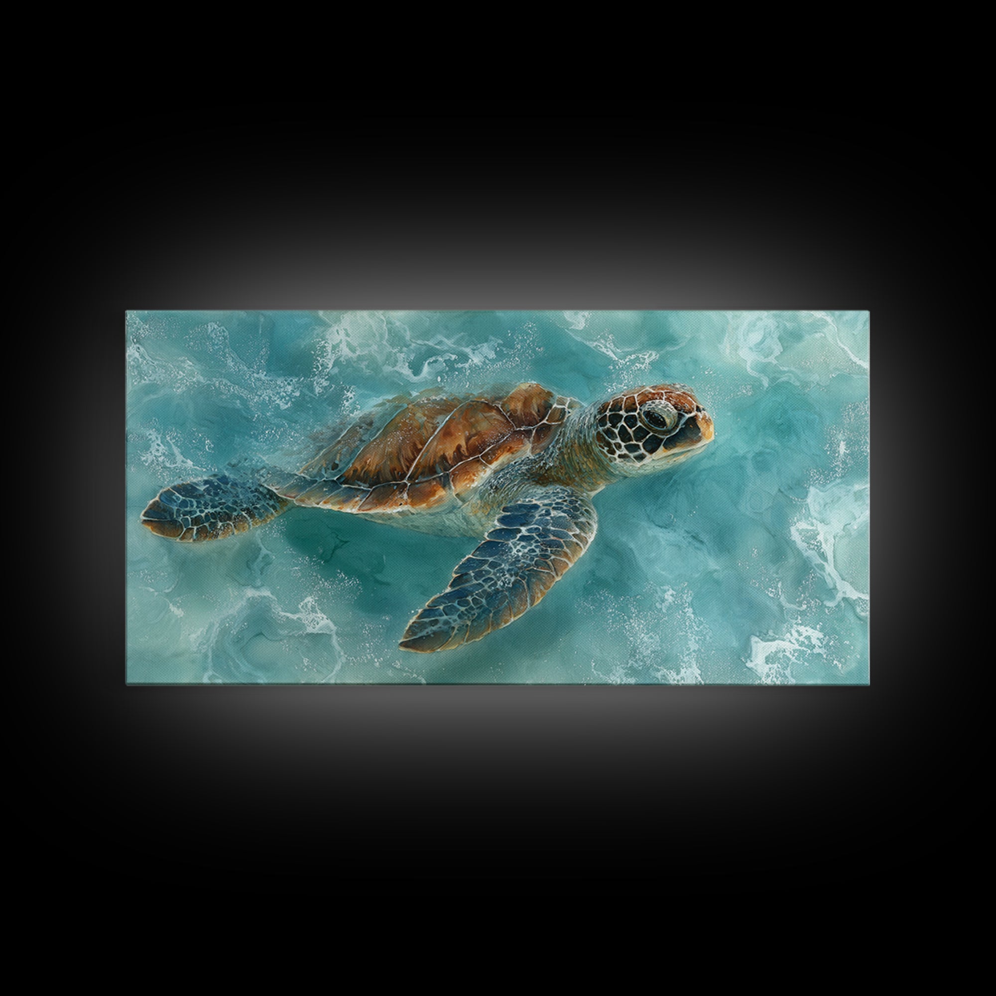 Sea Turtle Near Tropical Reef Framed Canvas Print, Tropical Art, Trendy Wall Art, Living Room Decor, Fine Art, Tropic, TRO-2x1-87