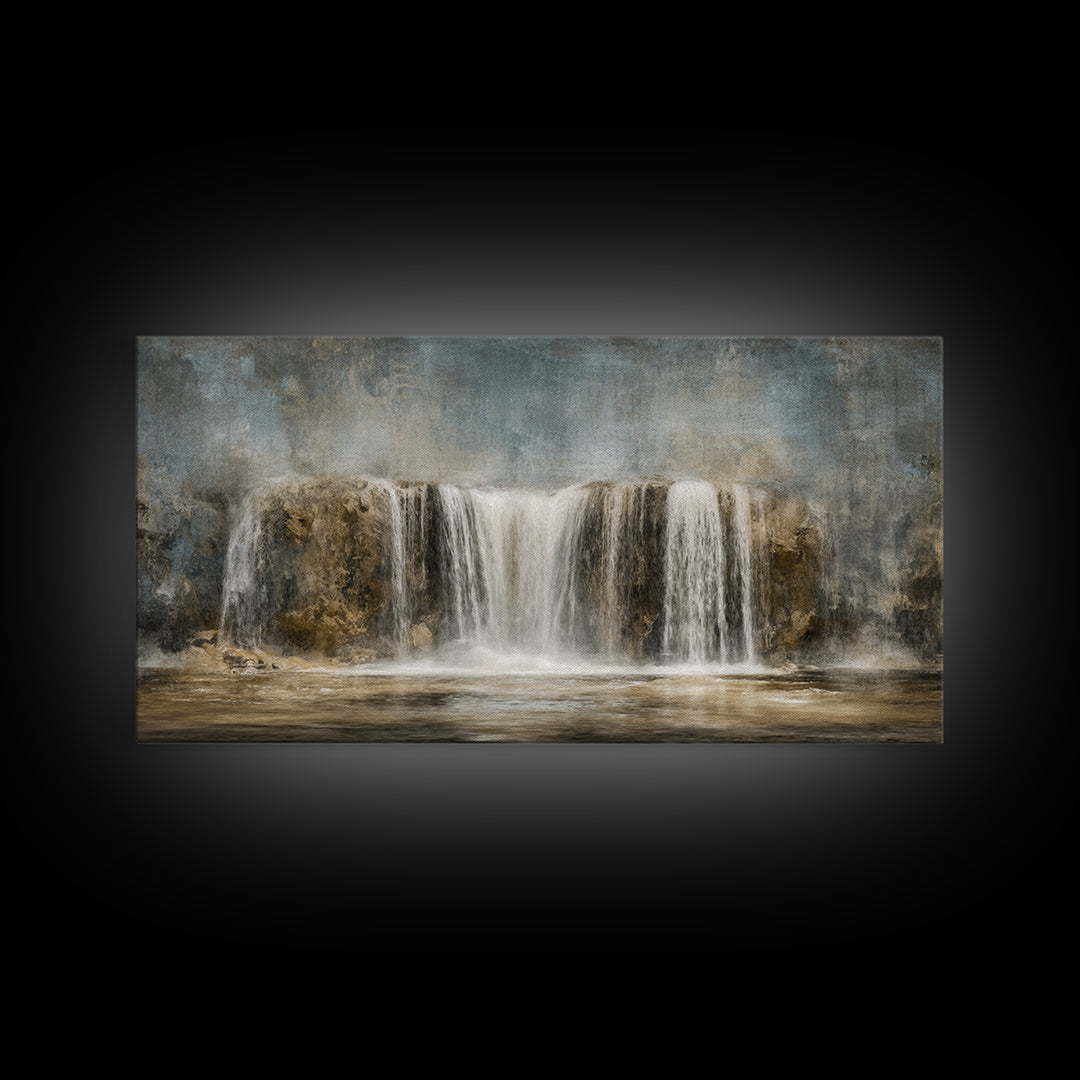 Jungle Waterfall with Misty Light Framed Canvas Print, Tropical Art, Digital Prints, Living Room Decor, Fine Art, Tropic, TRO-2x1-9