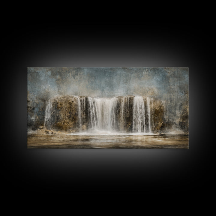 Jungle Waterfall with Misty Light Framed Canvas Print, Tropical Art, Digital Prints, Living Room Decor, Fine Art, Tropic, TRO-2x1-9