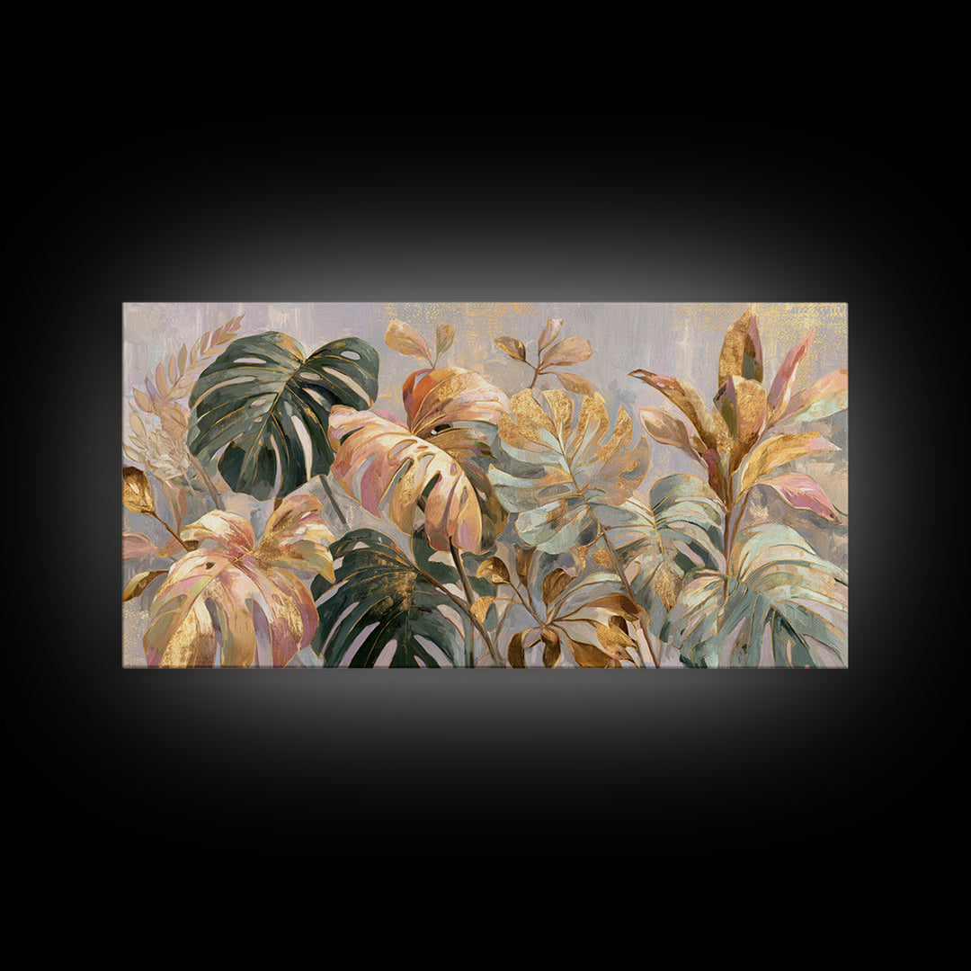 Lush Monstera Leaves Canvas Print, Tropical Art, Abstract Painting, Living Room Decor, Fine Art, Tropic, Gallery Decor, TRO-2x1-93