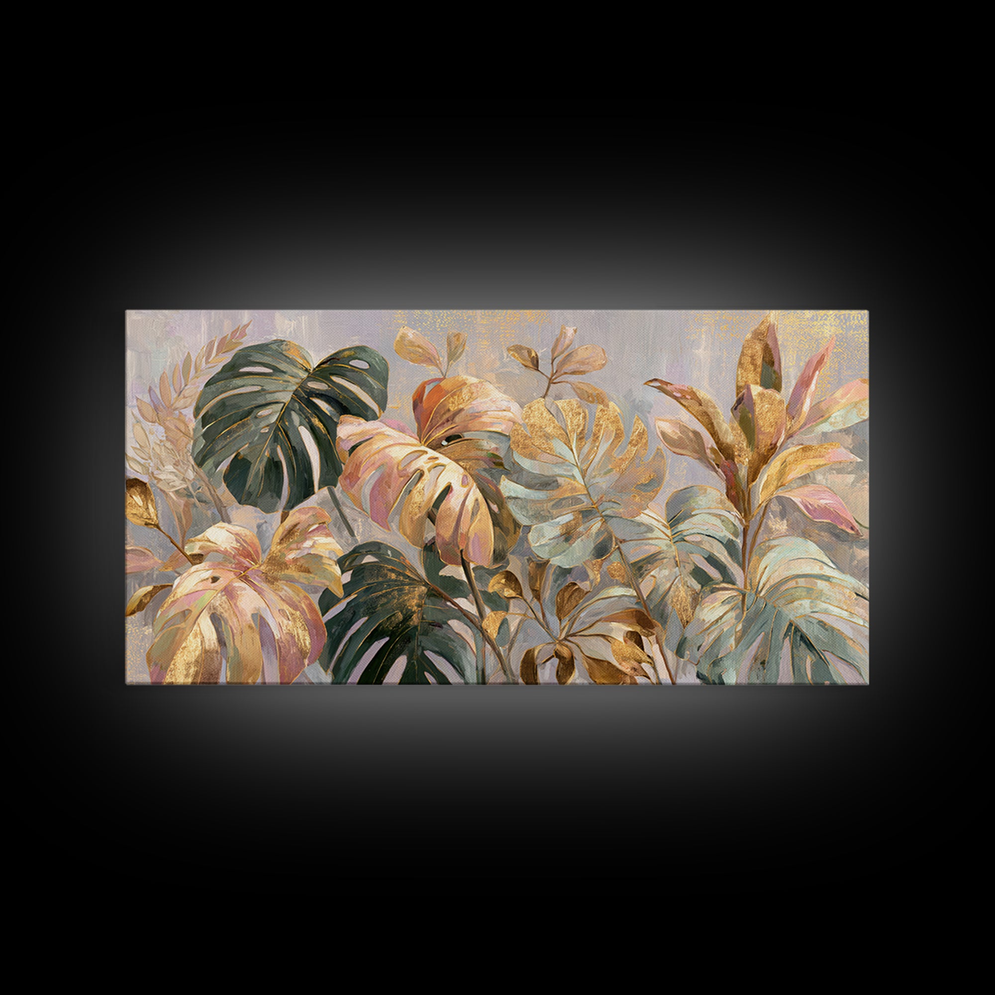 Lush Monstera Leaves Canvas Print, Tropical Art, Abstract Painting, Living Room Decor, Fine Art, Tropic, Gallery Decor, TRO-2x1-93